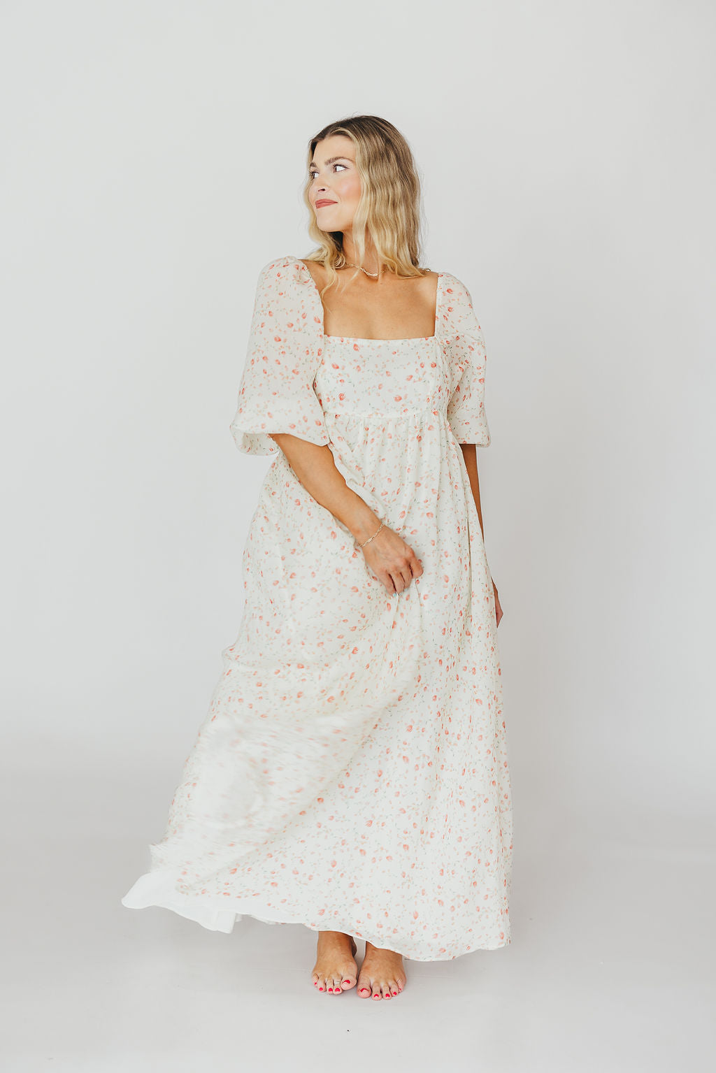 Mona Maxi Dress with Smocking in Ivory Floral - Bump Friendly & Inclusive Sizing (S-2XL)
