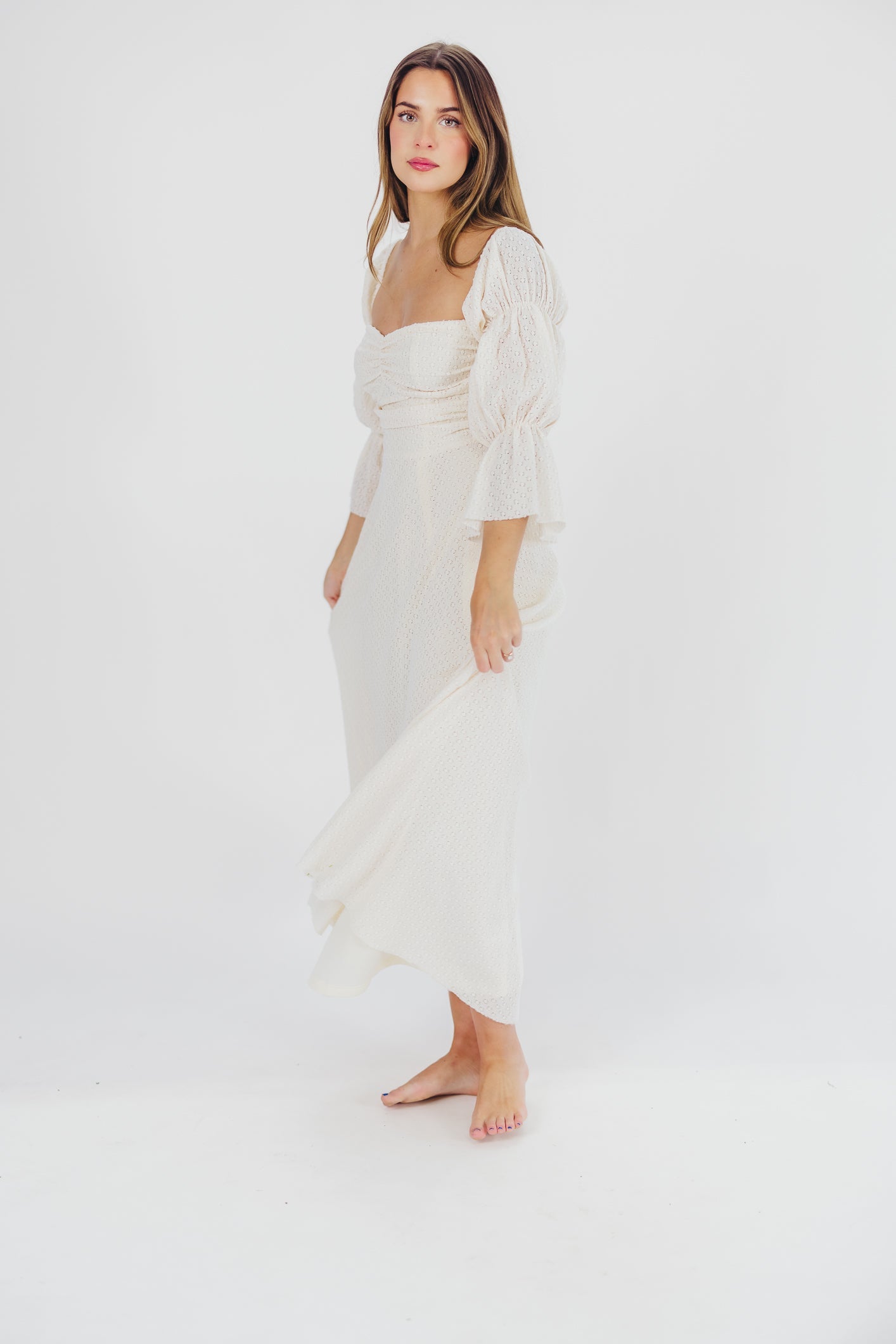 Corrine Tiered Sleeve Maxi Dress in Ivory Cream