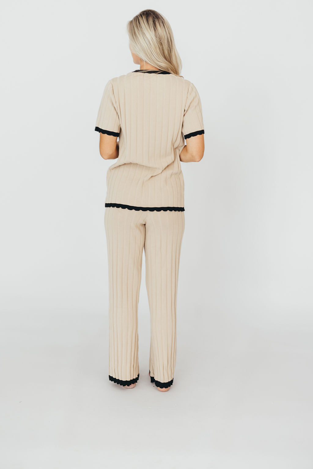 Adele Ribbed Knit Top and Pants Set in Light Taupe