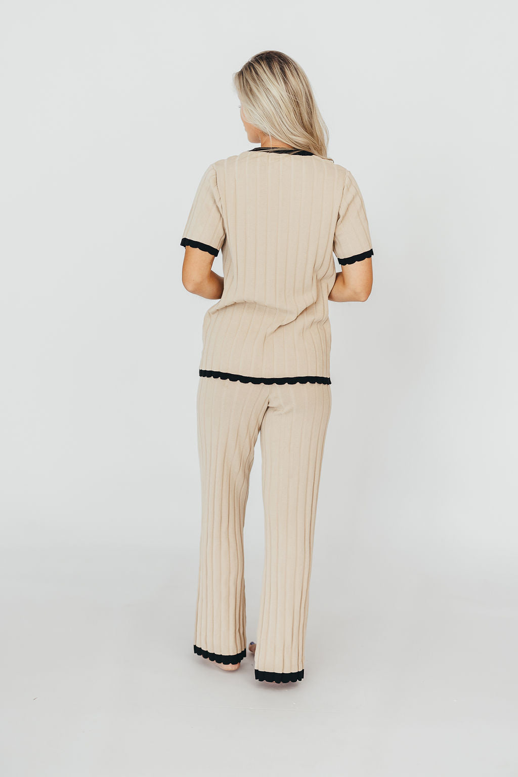 Adele Ribbed Knit Top and Pants Set in Light Taupe