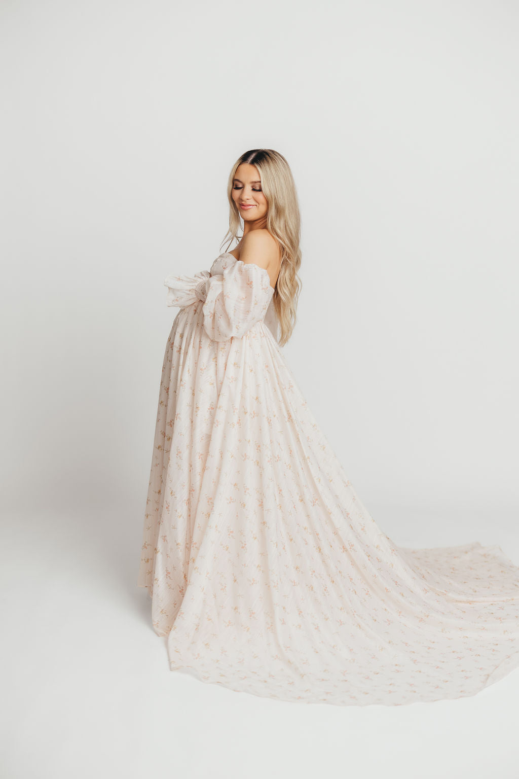 Delilah Maxi Dress with Train in Peach - Bump Friendly (XS-3XL)