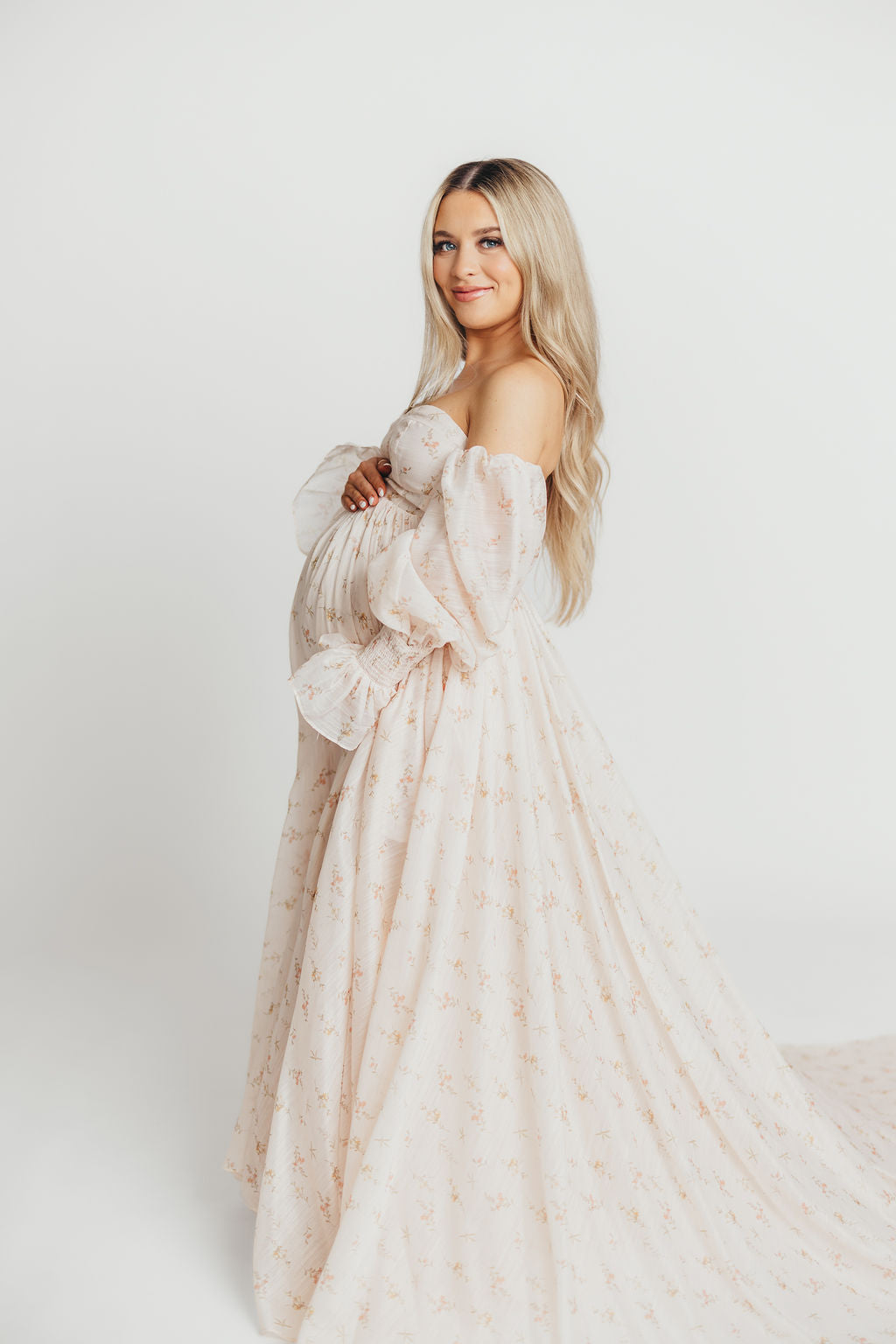 Delilah Maxi Dress with Train in Peach - Bump Friendly (XS-3XL)