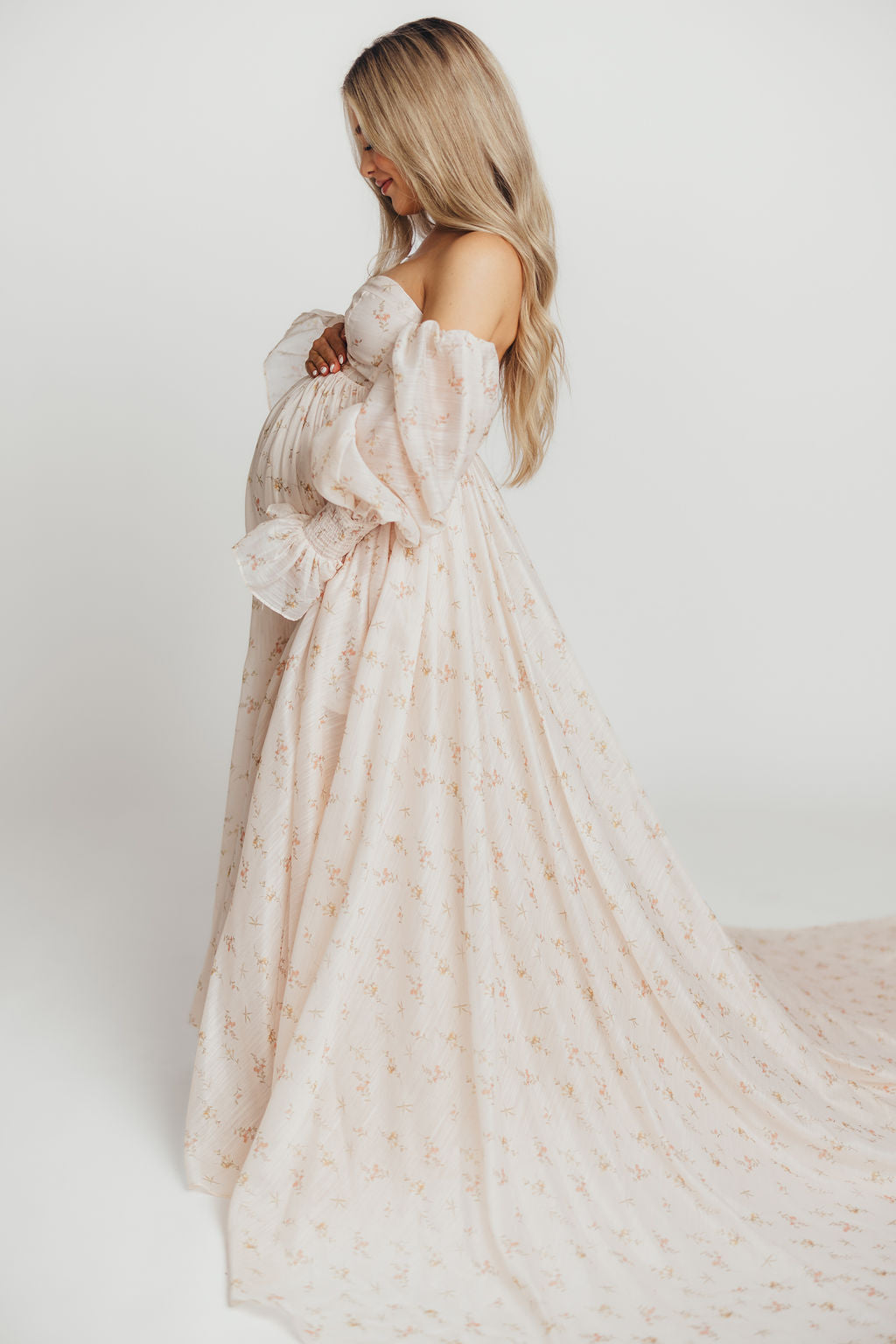 Delilah Maxi Dress with Train in Peach - Bump Friendly (XS-3XL)