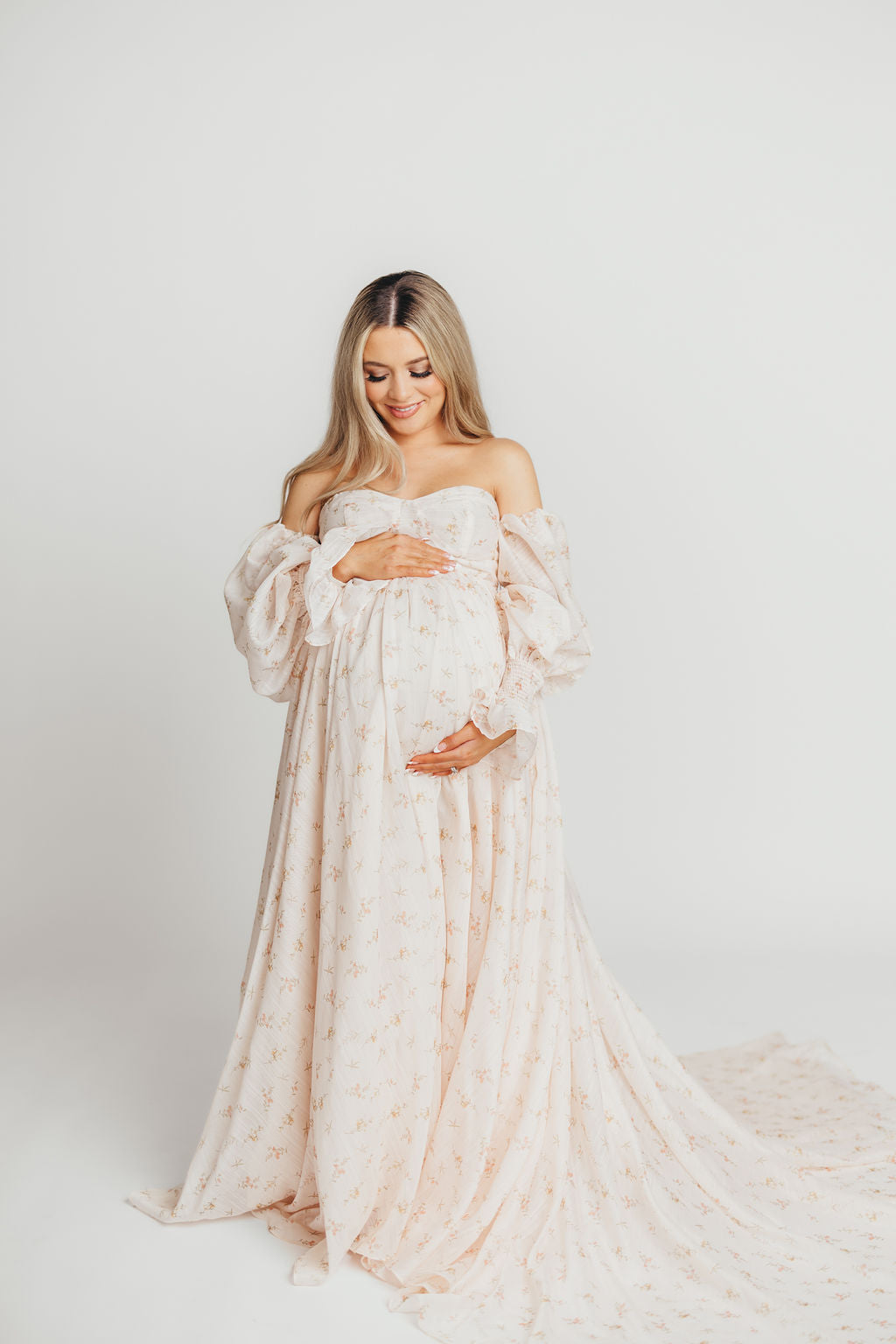 Delilah Maxi Dress with Train in Peach - Bump Friendly (XS-3XL)