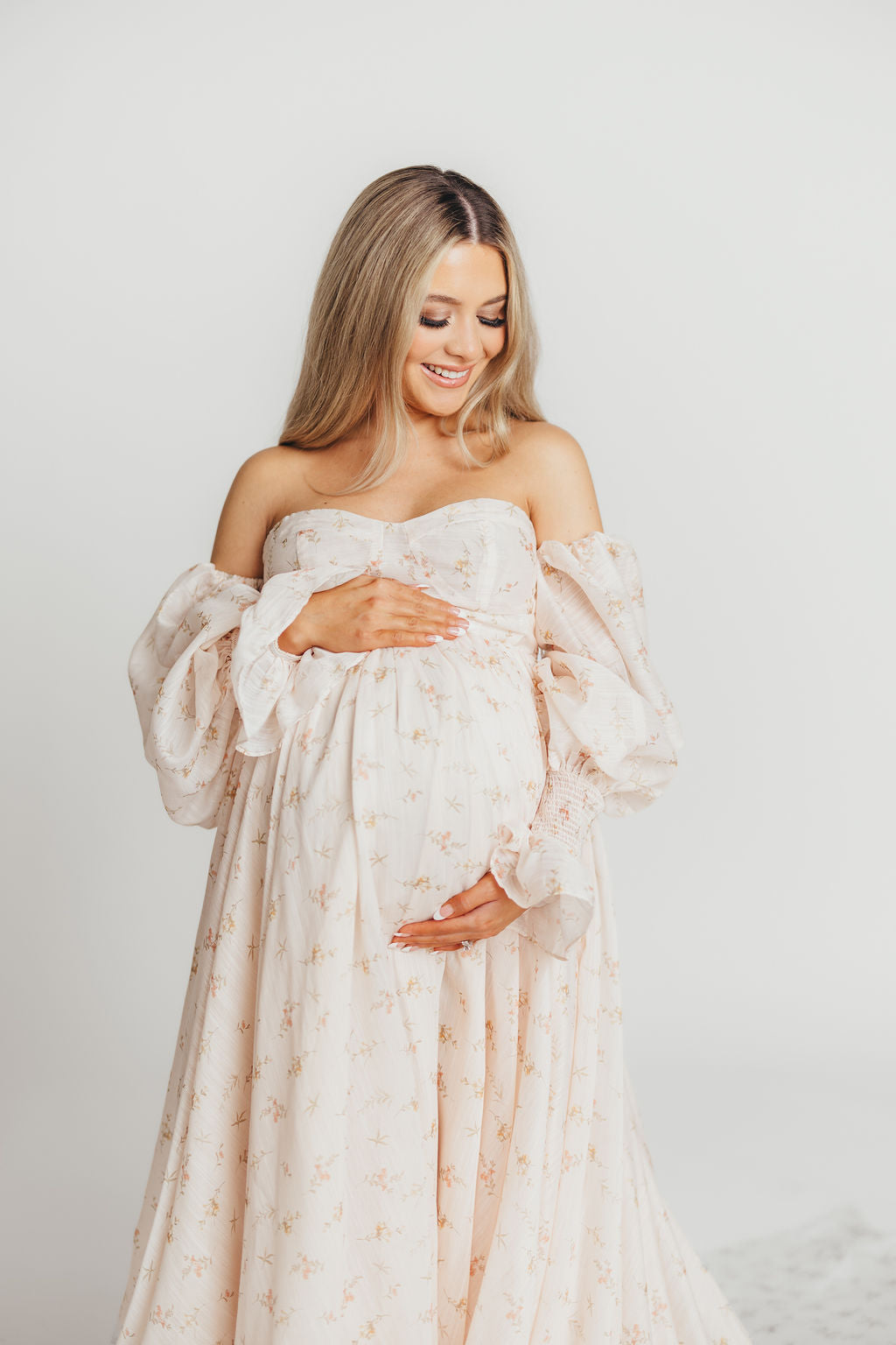 Delilah Maxi Dress with Train in Peach - Bump Friendly (XS-3XL)