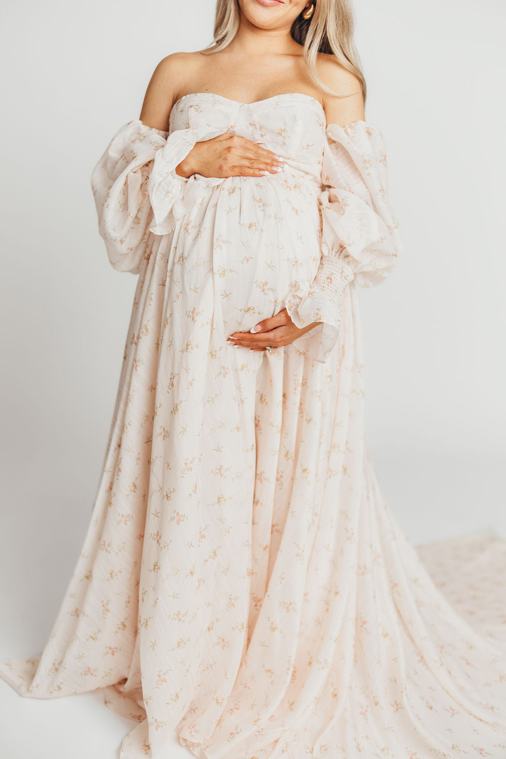 Delilah Maxi Dress with Train in Peach - Bump Friendly (XS-3XL)