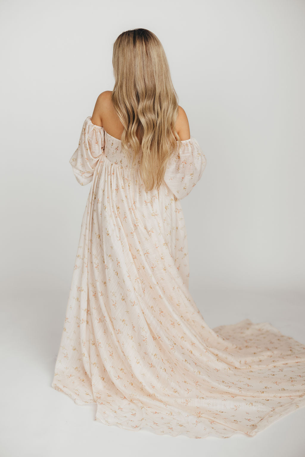 Delilah Maxi Dress with Train in Peach - Bump Friendly (XS-3XL)