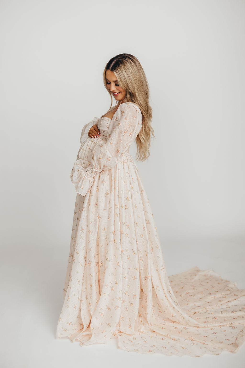 Delilah Maxi Dress with Train in Peach - Bump Friendly (XS-3XL)