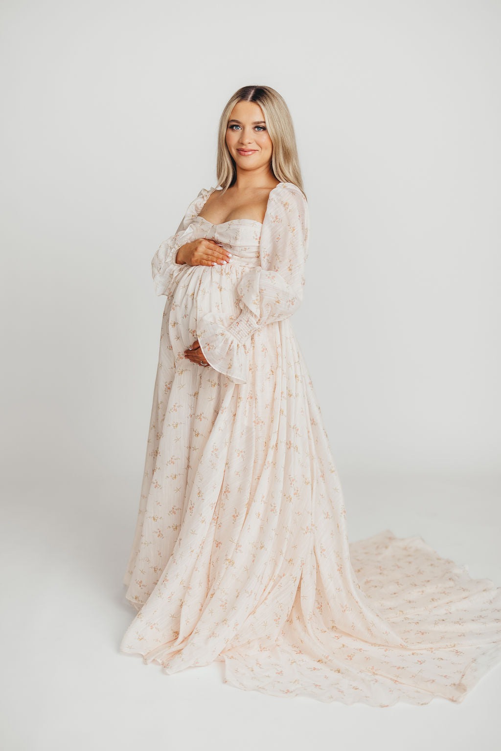 Delilah Maxi Dress with Train in Peach - Bump Friendly (XS-3XL)
