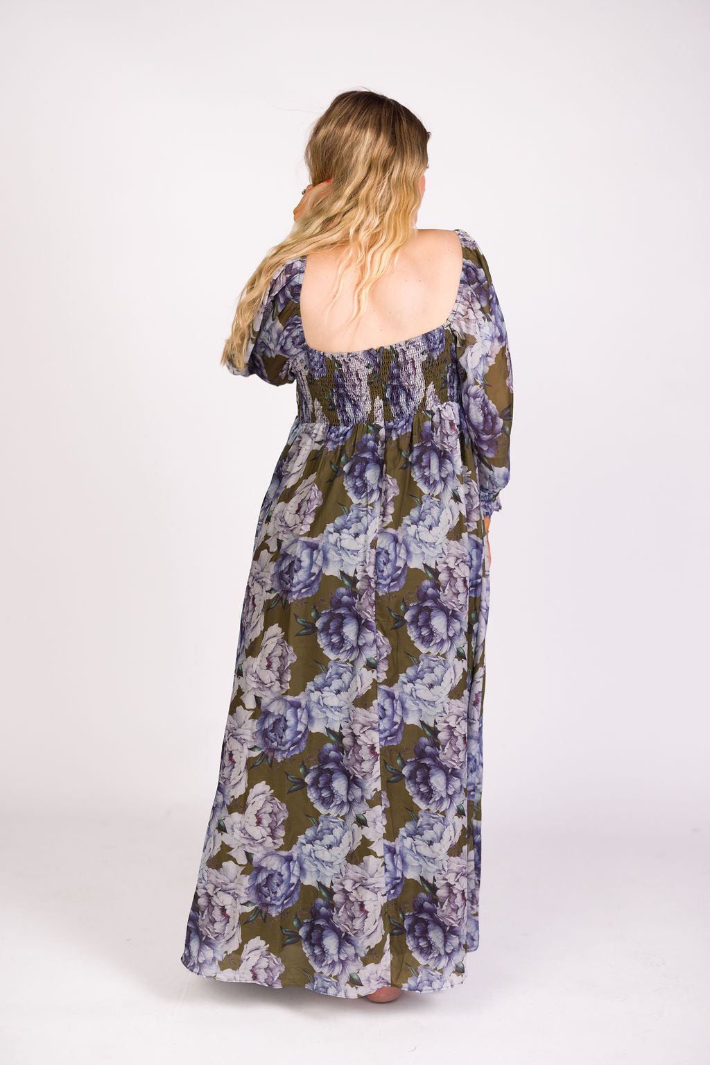 Mona Maxi Dress in Olive/Blue Floral - Bump Friendly *9/30 PRE-ORDER*