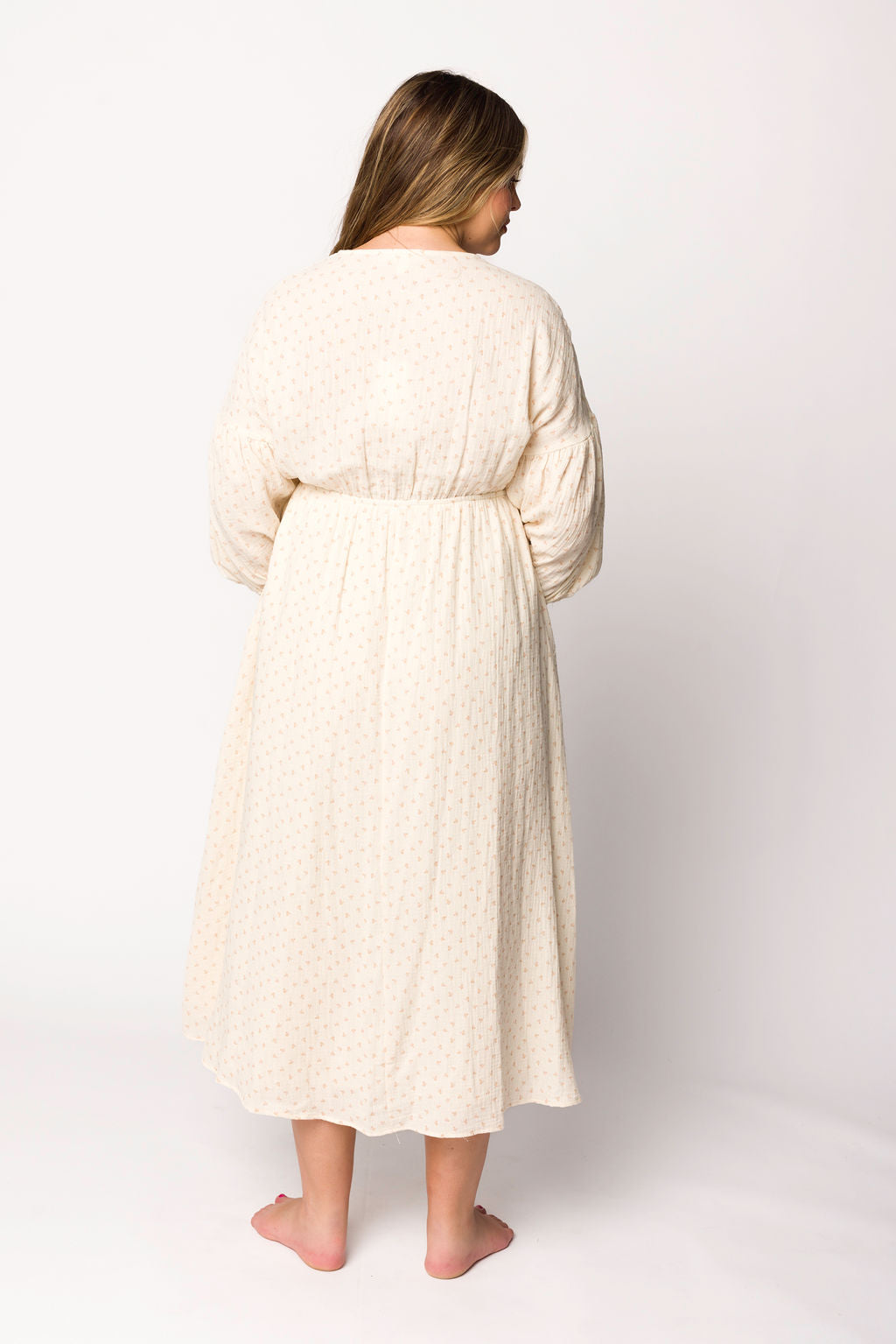 Hunter 100% Cotton Gauze Midi Dress in Natural/Brown Floral Bump Friendly (Fully Lined)