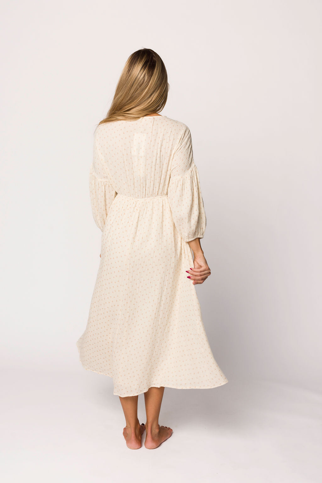 Hunter 100% Cotton Gauze Midi Dress in Natural/Brown Floral Bump Friendly (Fully Lined)