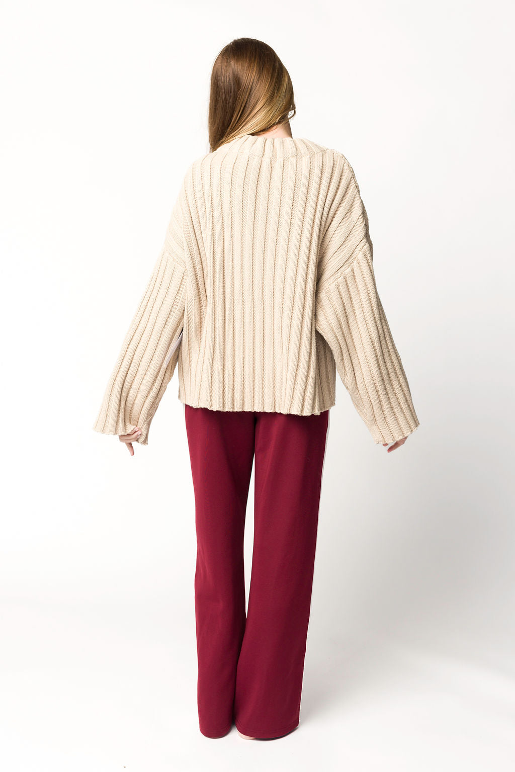 Sue Wide Leg Track Pants in Burgundy