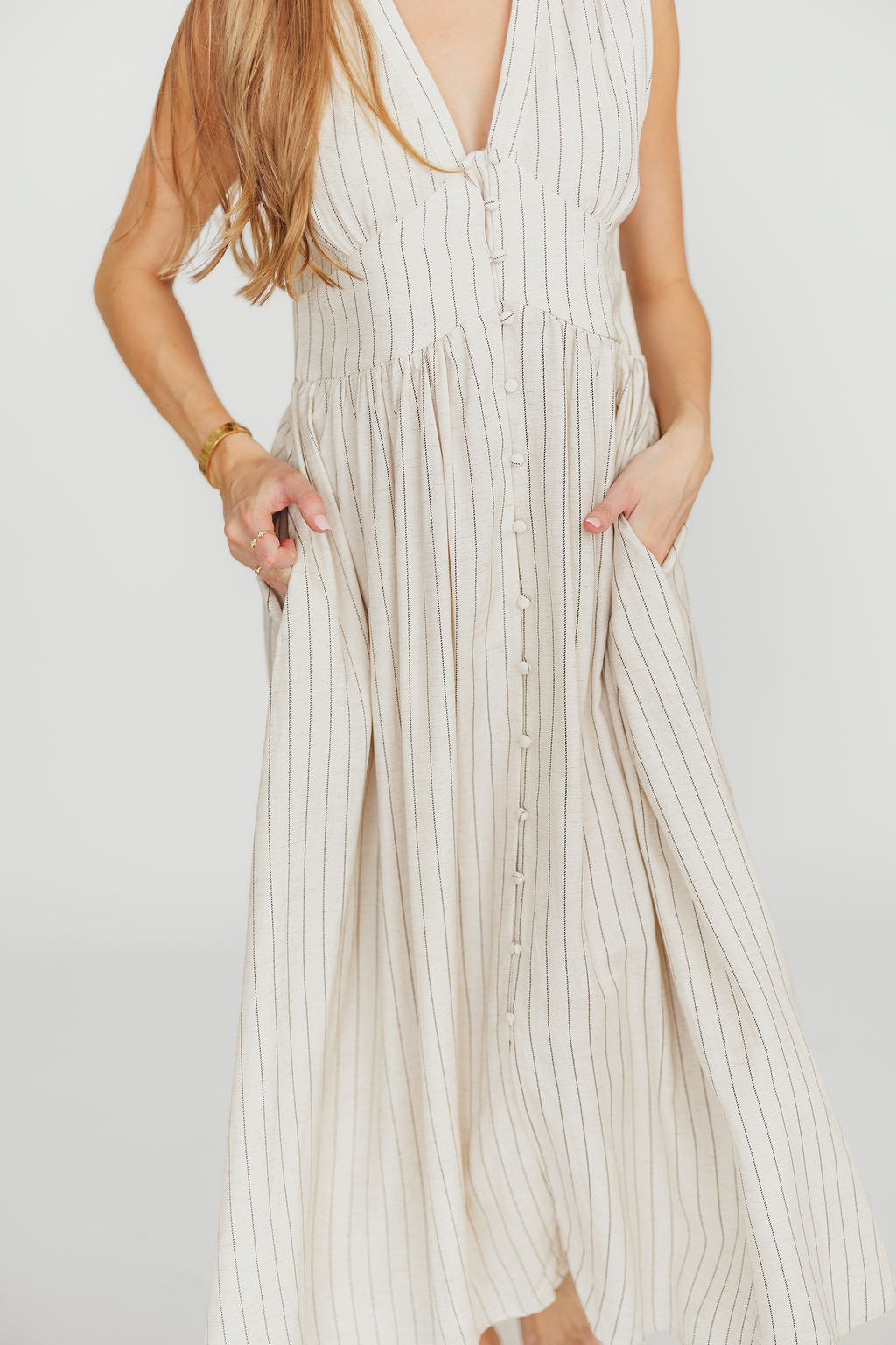 Pippy Button Down Maxi Dress in Natural/Black - Nursing Friendly