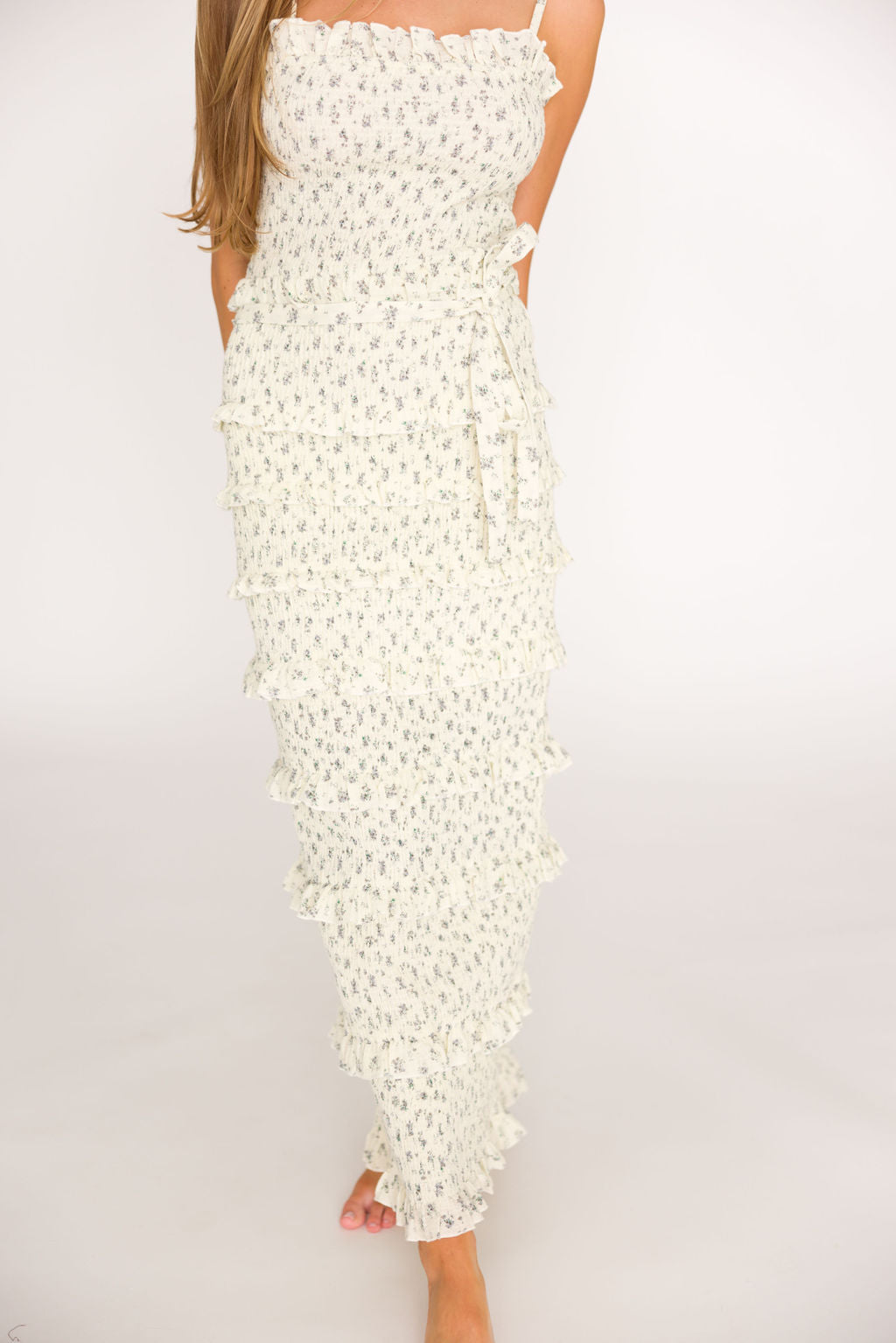 Harley Maxi Dress in Gray Floral - Bump Friendly
