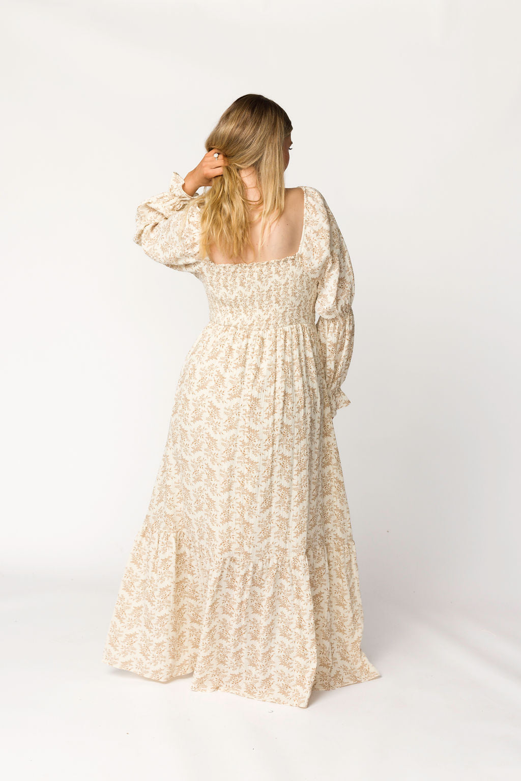 Emerson 100% Cotton Gauze Maxi Dress in Natural/Tan Floral - Bump Friendly