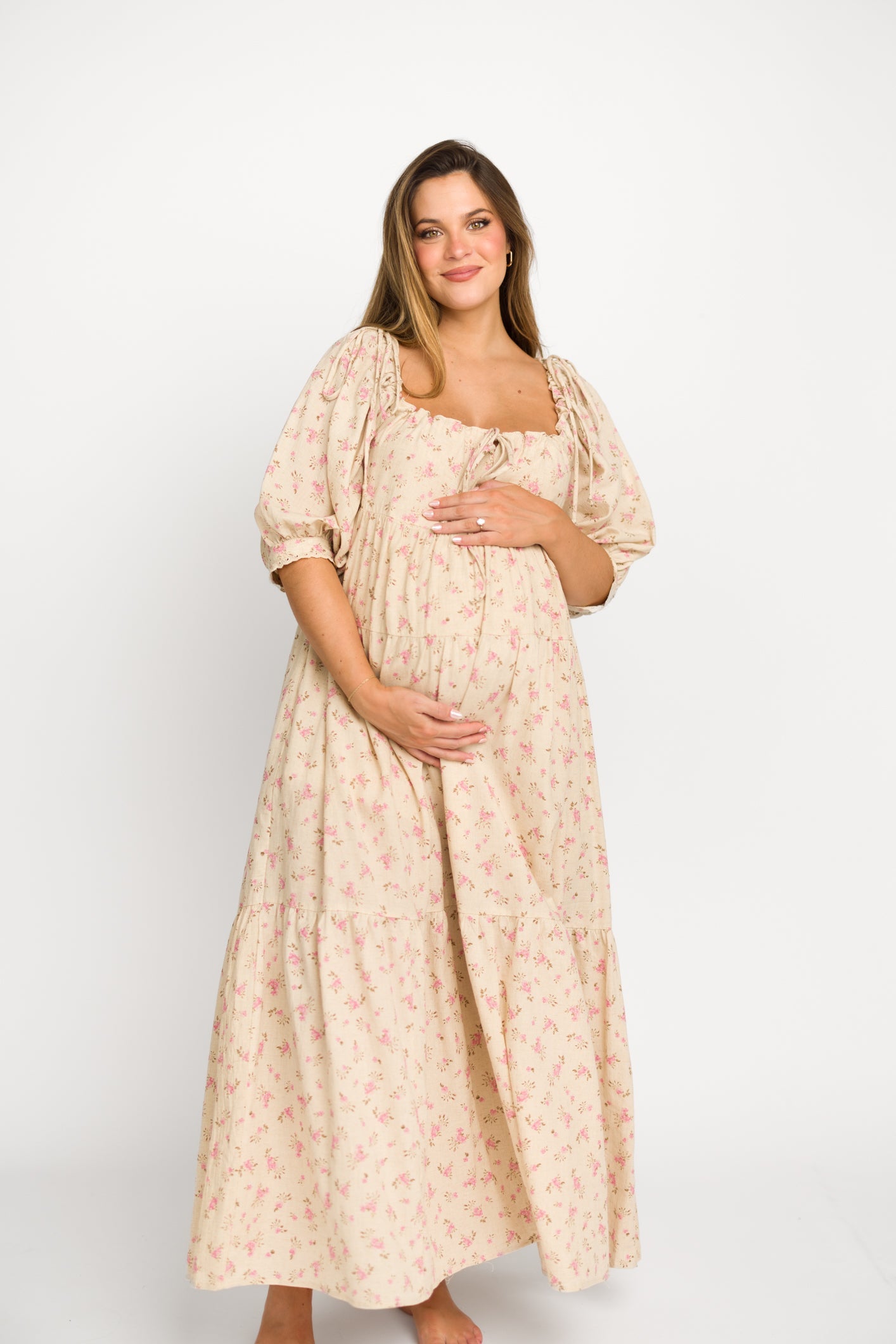 Cara 100% Cotton Maxi Dress in Pink/Brown Floral