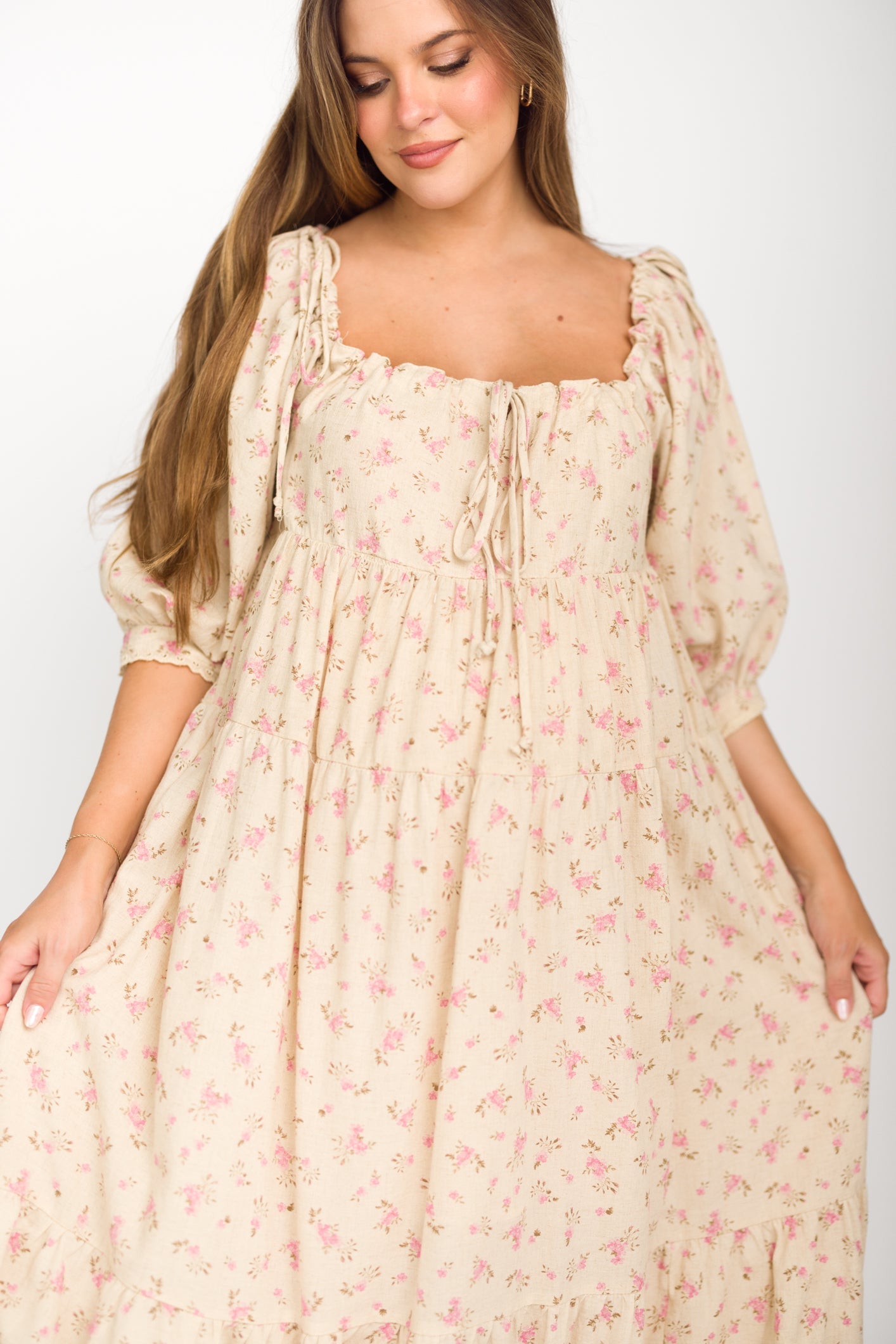 Cara 100% Cotton Maxi Dress in Pink/Brown Floral