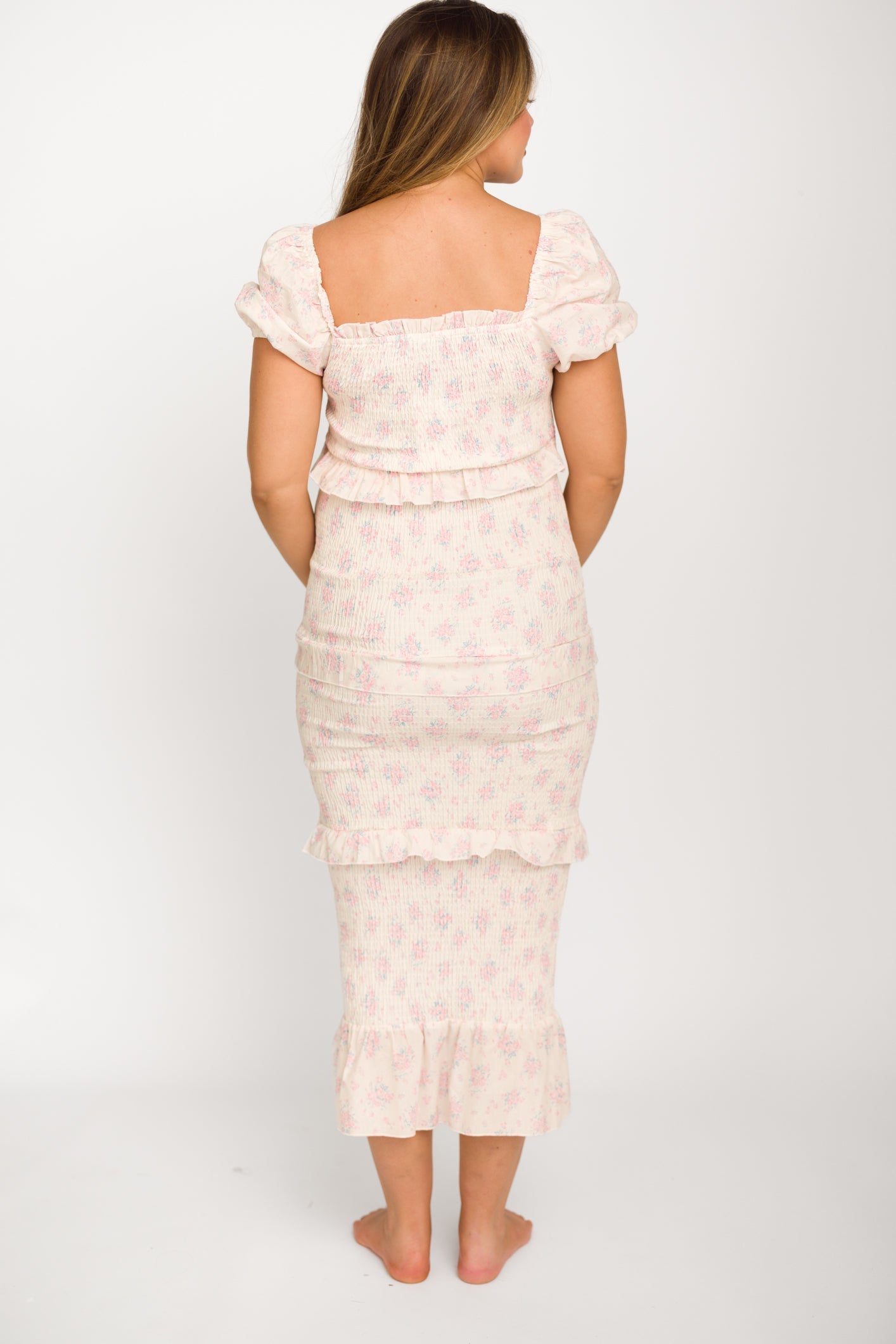 Ada Smocked Dress in Pink Floral- Bump Friendly & Inclusive Sizing (S-3XL)