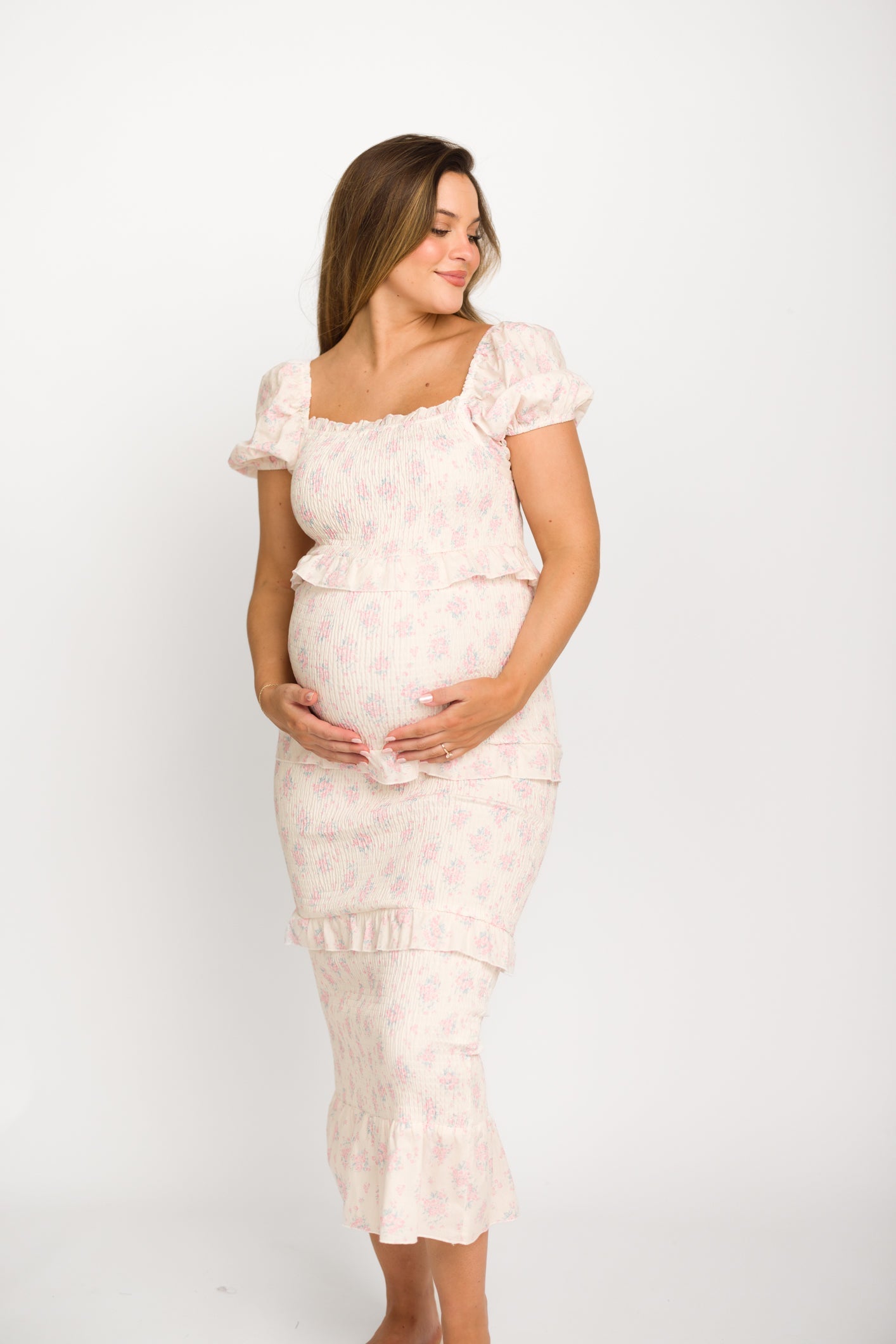 Ada Smocked Dress in Pink Floral- Bump Friendly & Inclusive Sizing (S-3XL)
