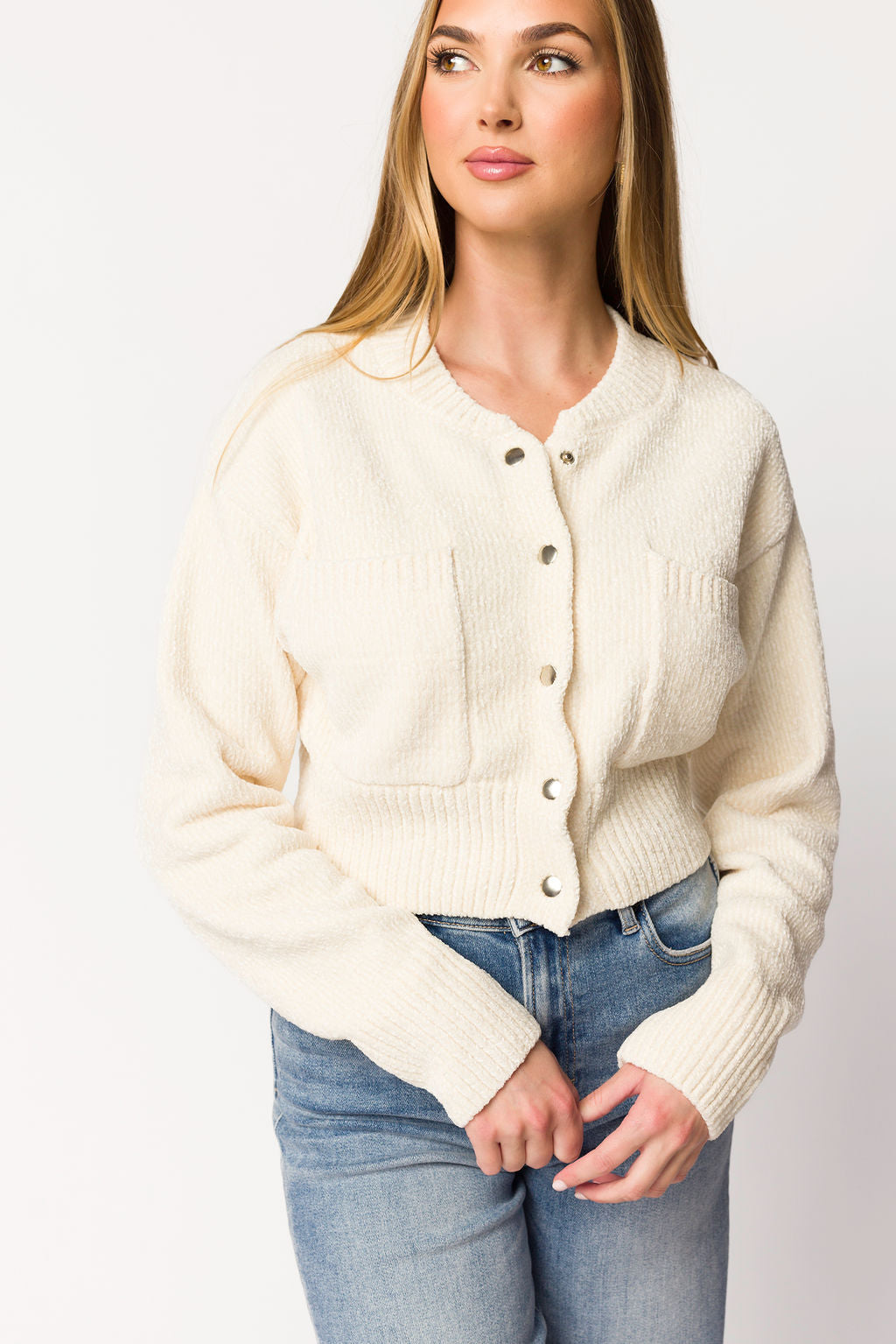 Kendall Knit Bomber Jacket in Ivory