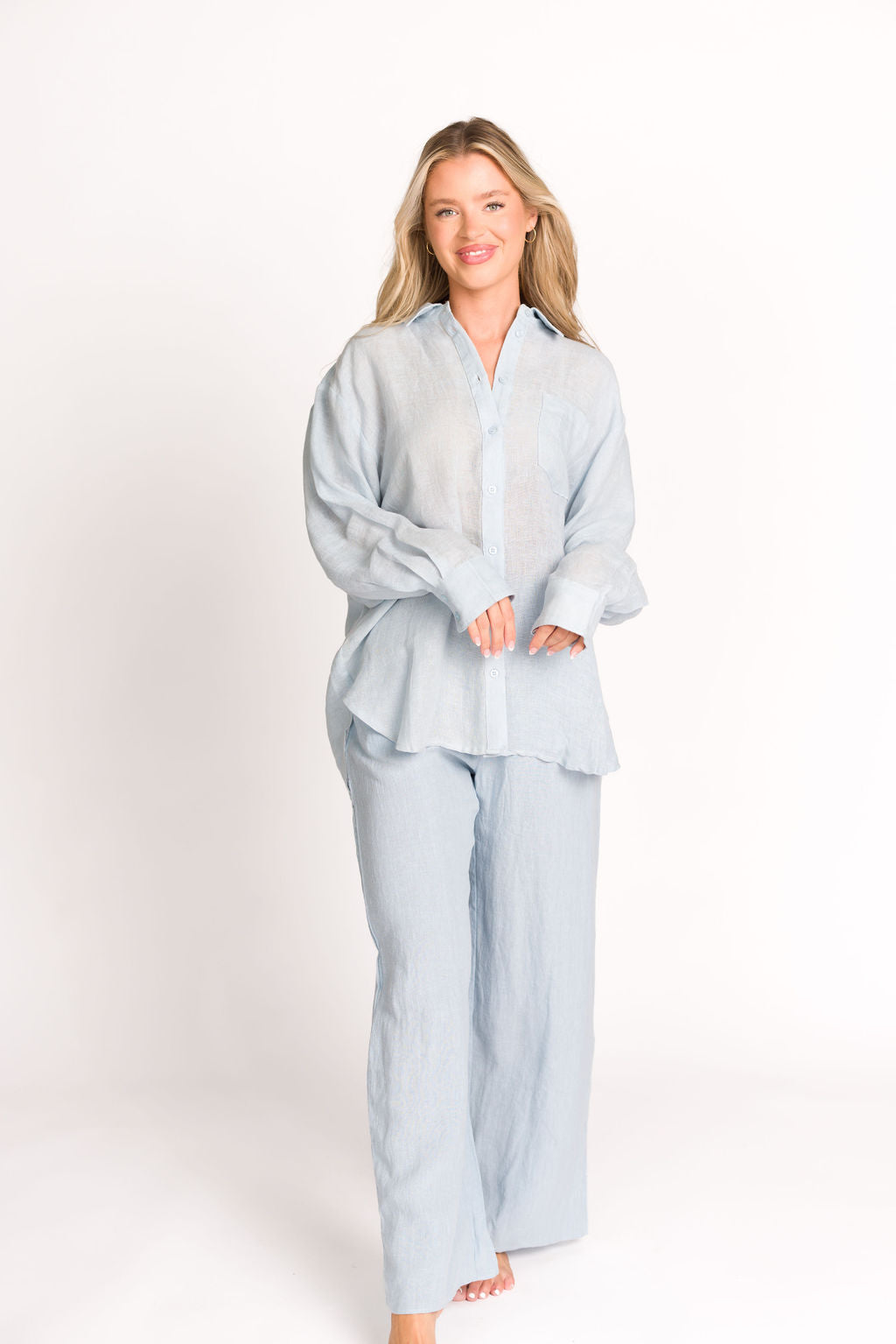 Pip Wide Leg Linen Pants in Light Blue