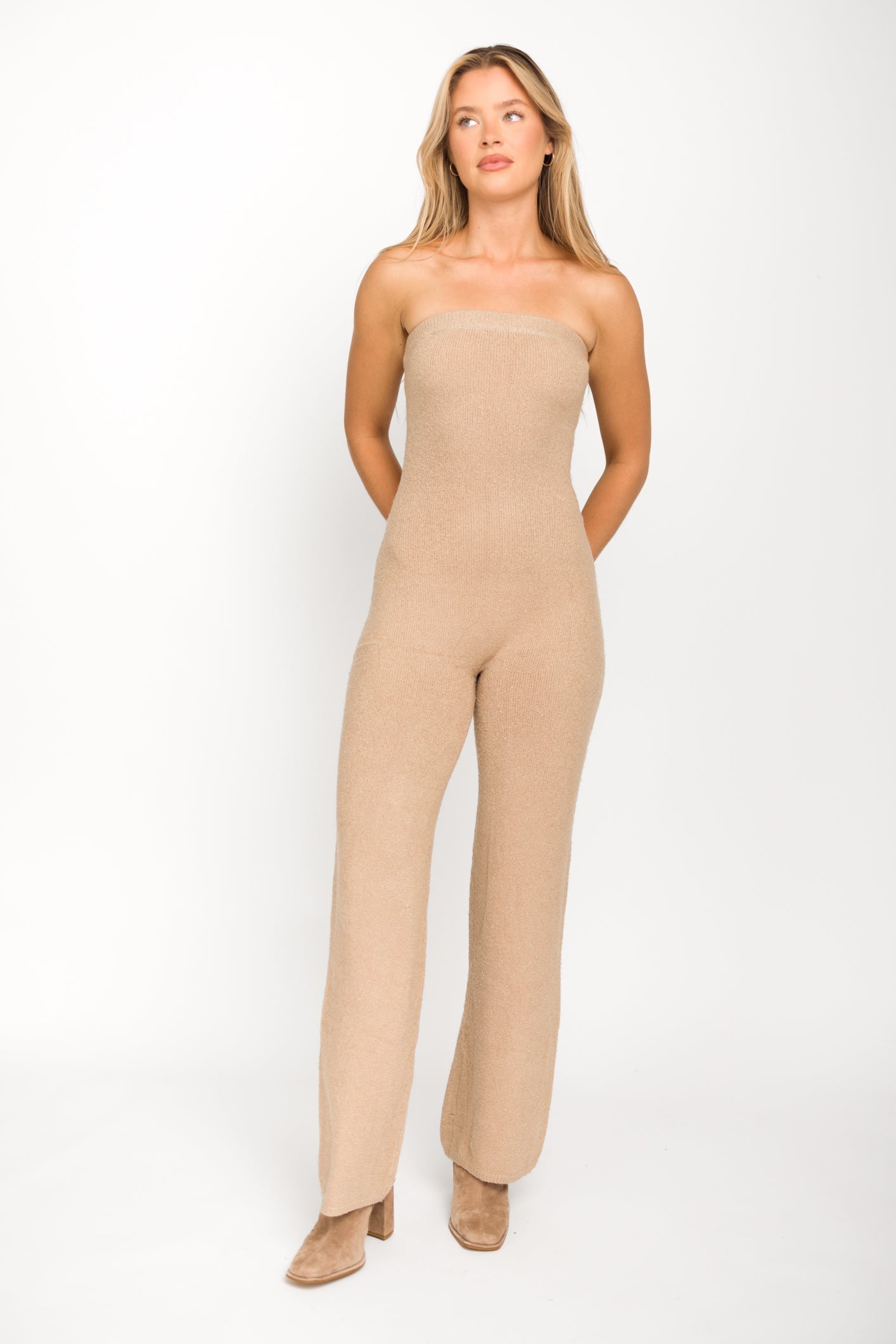 James Strapless Jumpsuit in Tan