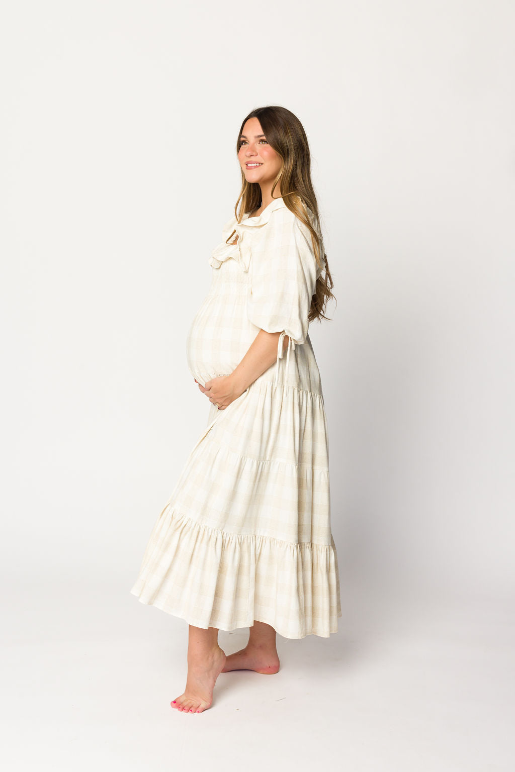 Clea Dress in Natural Plaid - Bump Friendly