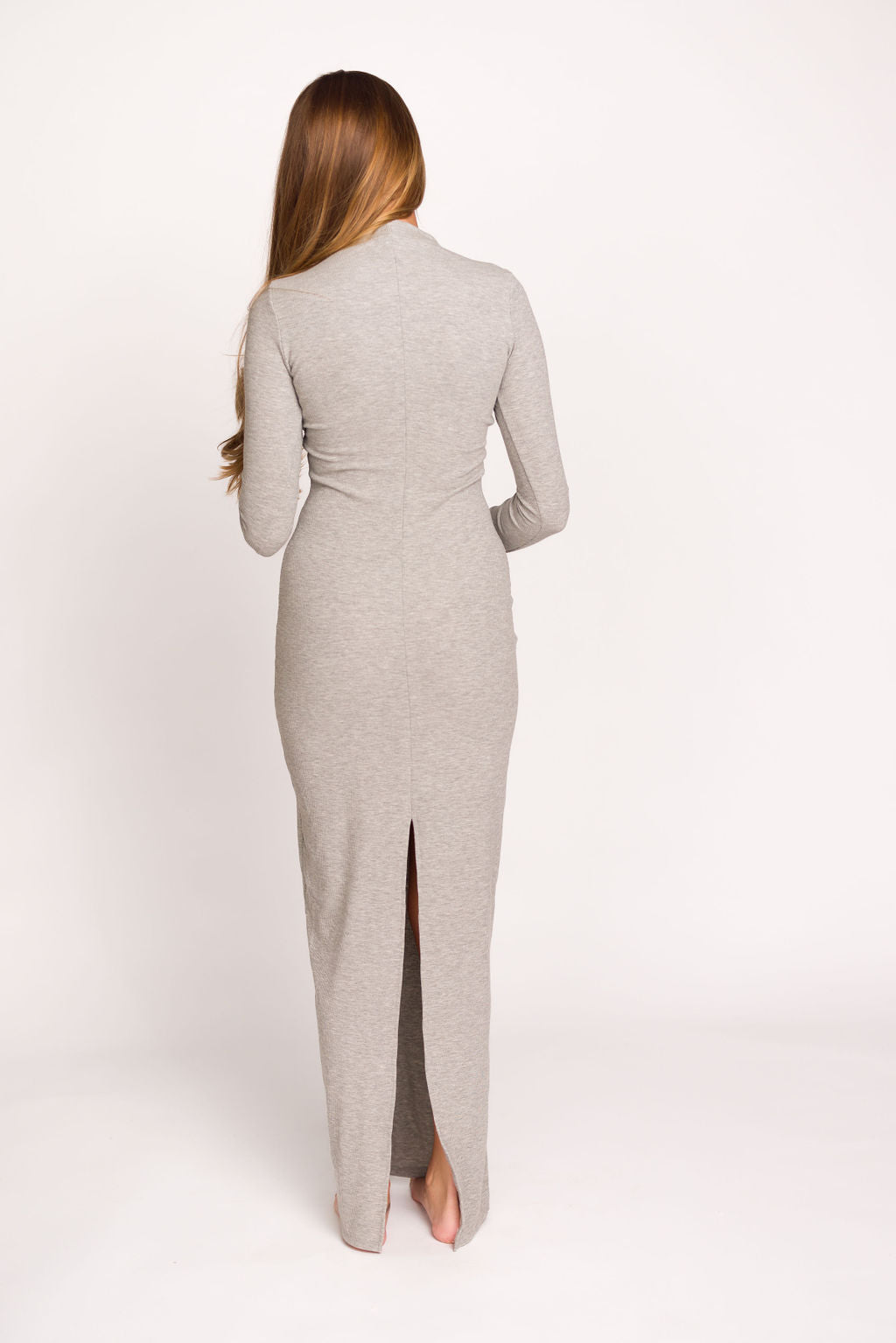 Jackie Knit Maxi Dress With Back Slit in Heather Grey