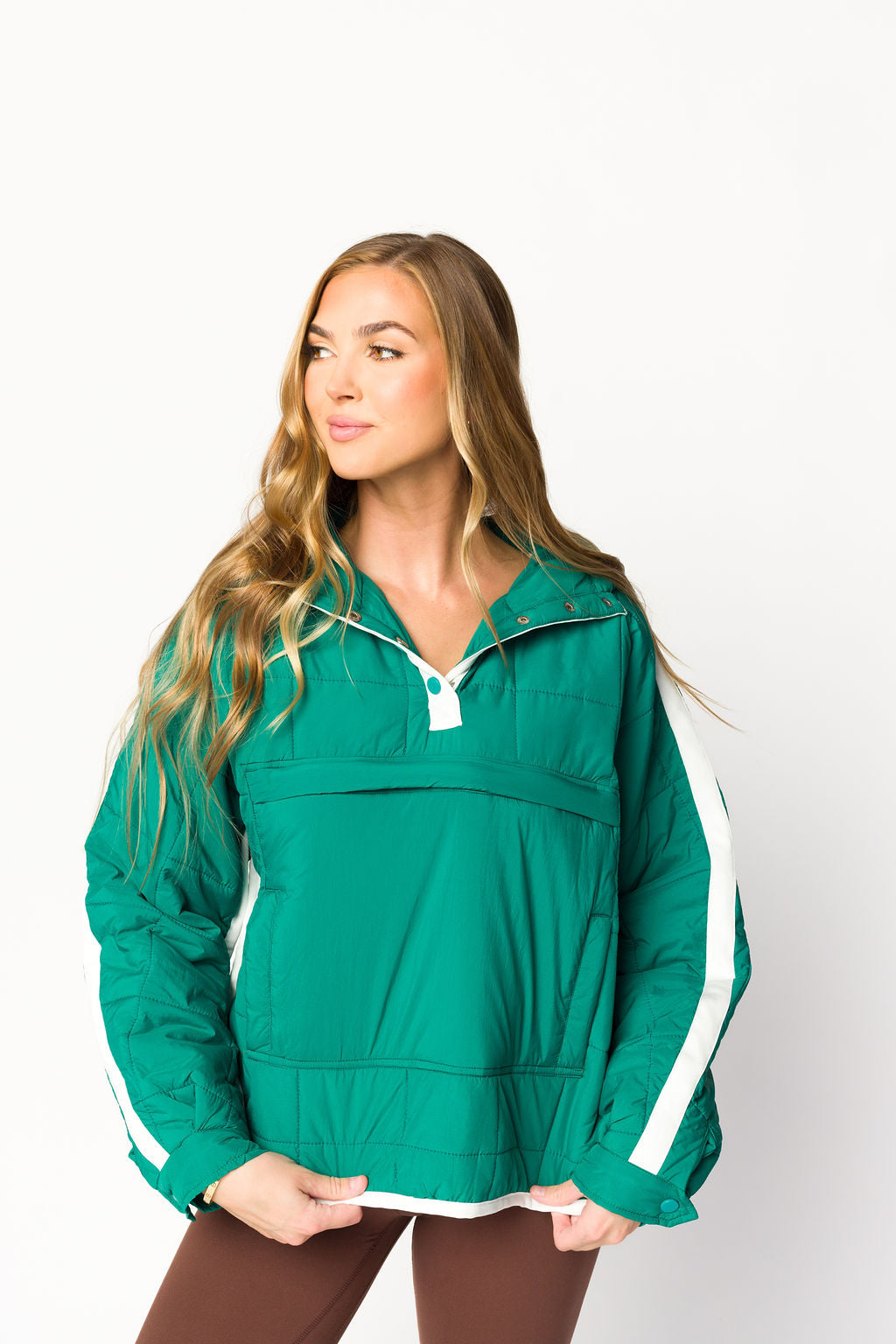 Joanna Quilted Puffer Pullover in Hunter Green/White