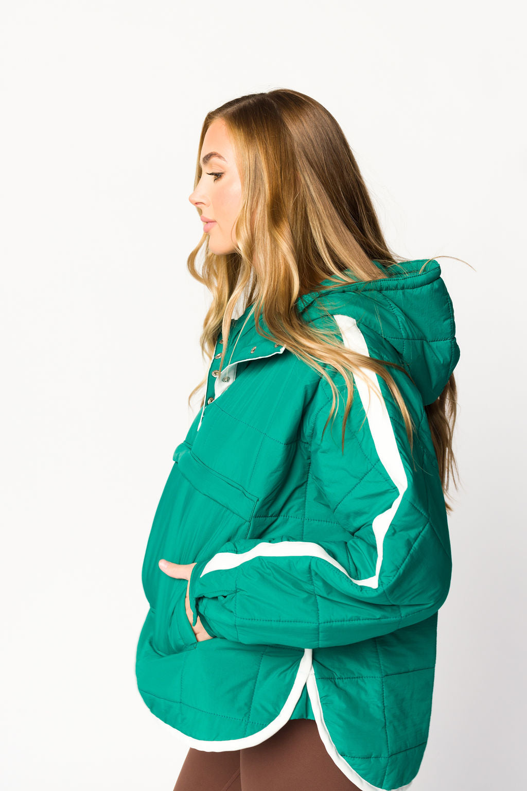 Joanna Quilted Puffer Pullover in Hunter Green/White