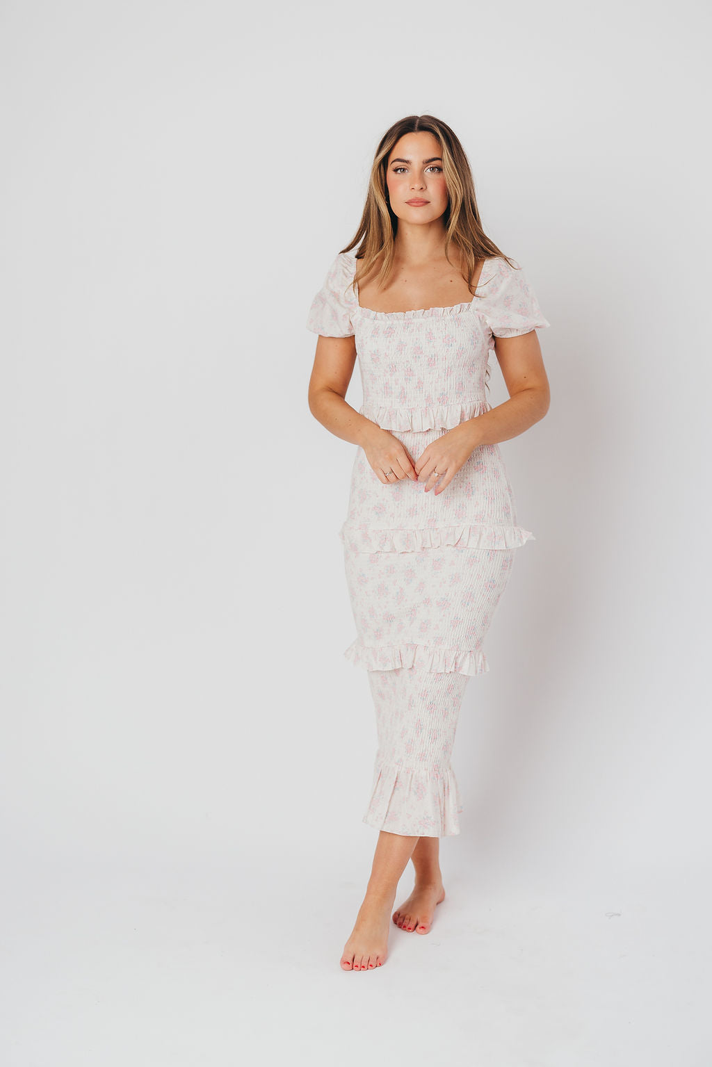 Ada Smocked Dress in Pink Floral- Bump Friendly & Inclusive Sizing (S-3XL)