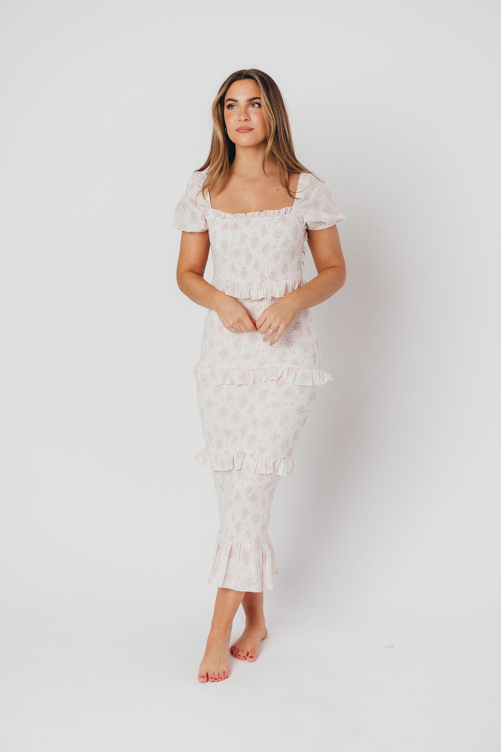 Ada Smocked Dress in Pink Floral- Bump Friendly & Inclusive Sizing (S-3XL)