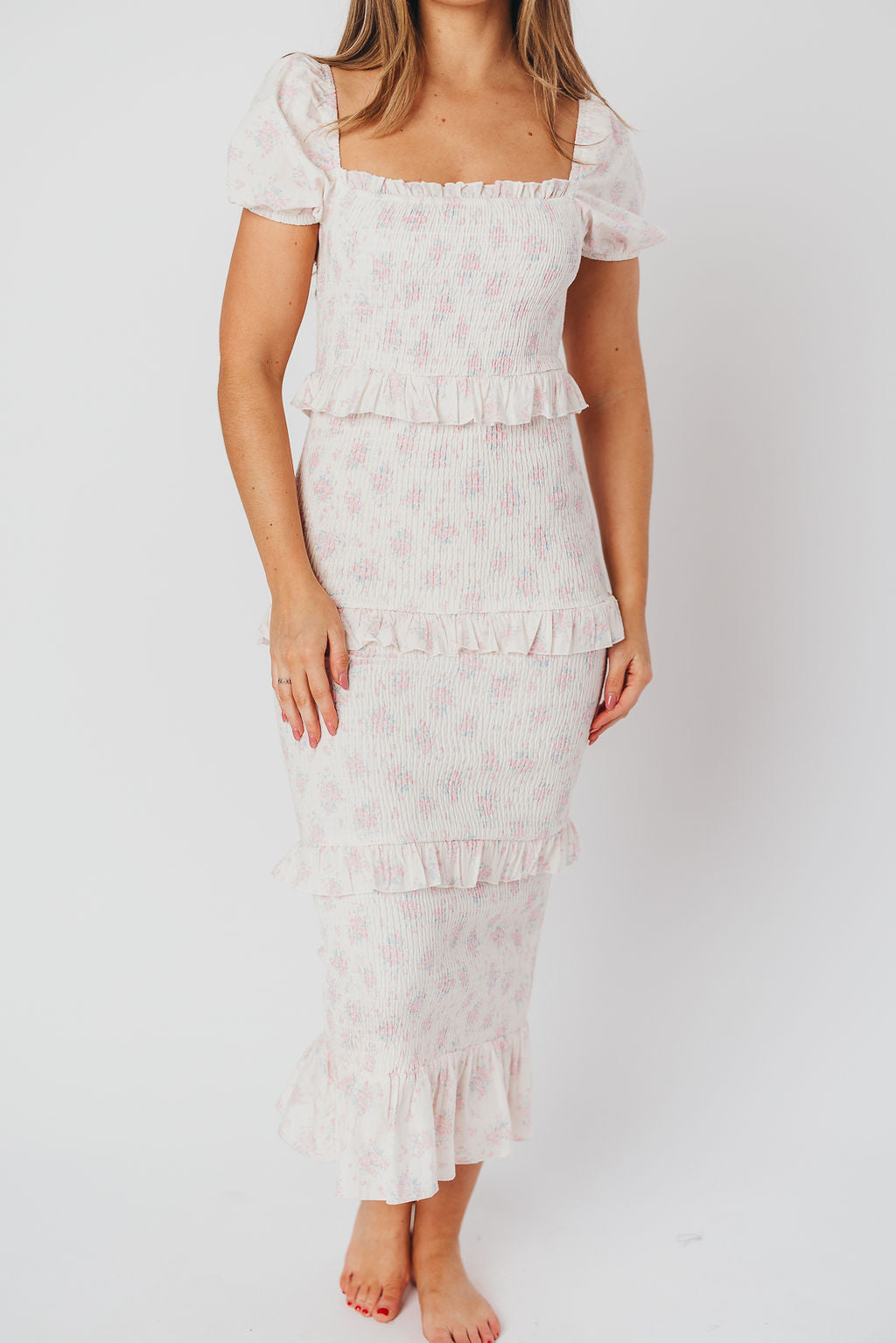 Ada Smocked Dress in Pink Floral- Bump Friendly & Inclusive Sizing (S-3XL)
