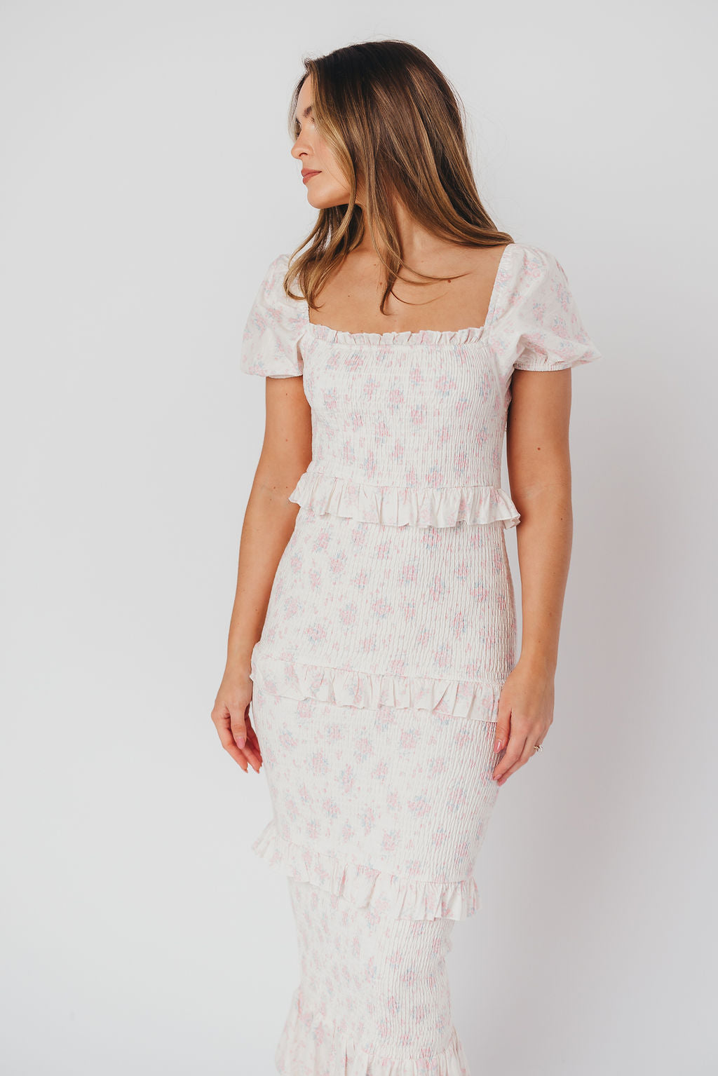 Ada Smocked Dress in Pink Floral- Bump Friendly & Inclusive Sizing (S-3XL)