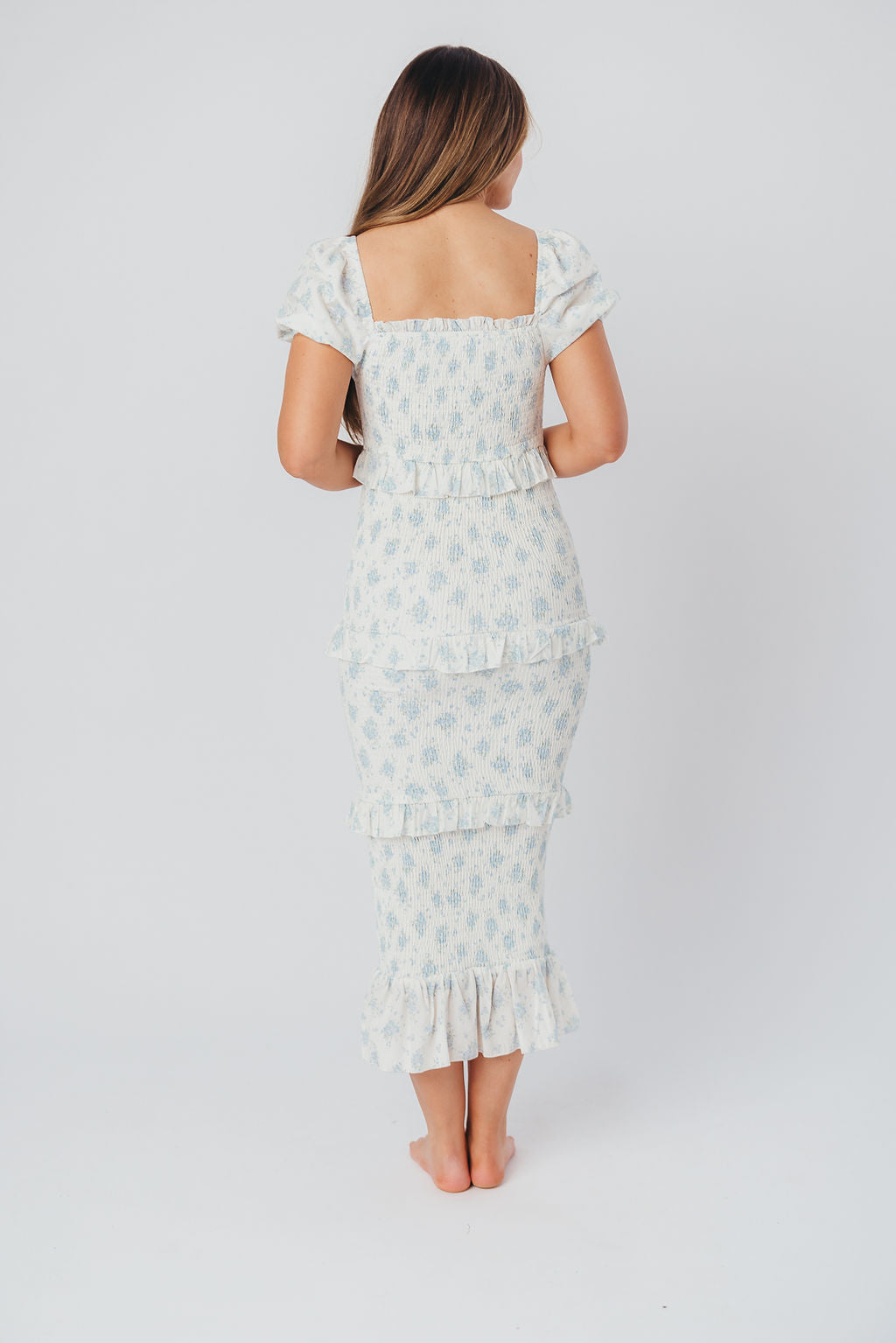 Ada Smocked Dress in Blue Floral- Bump Friendly & Inclusive Sizing (S-3XL)
