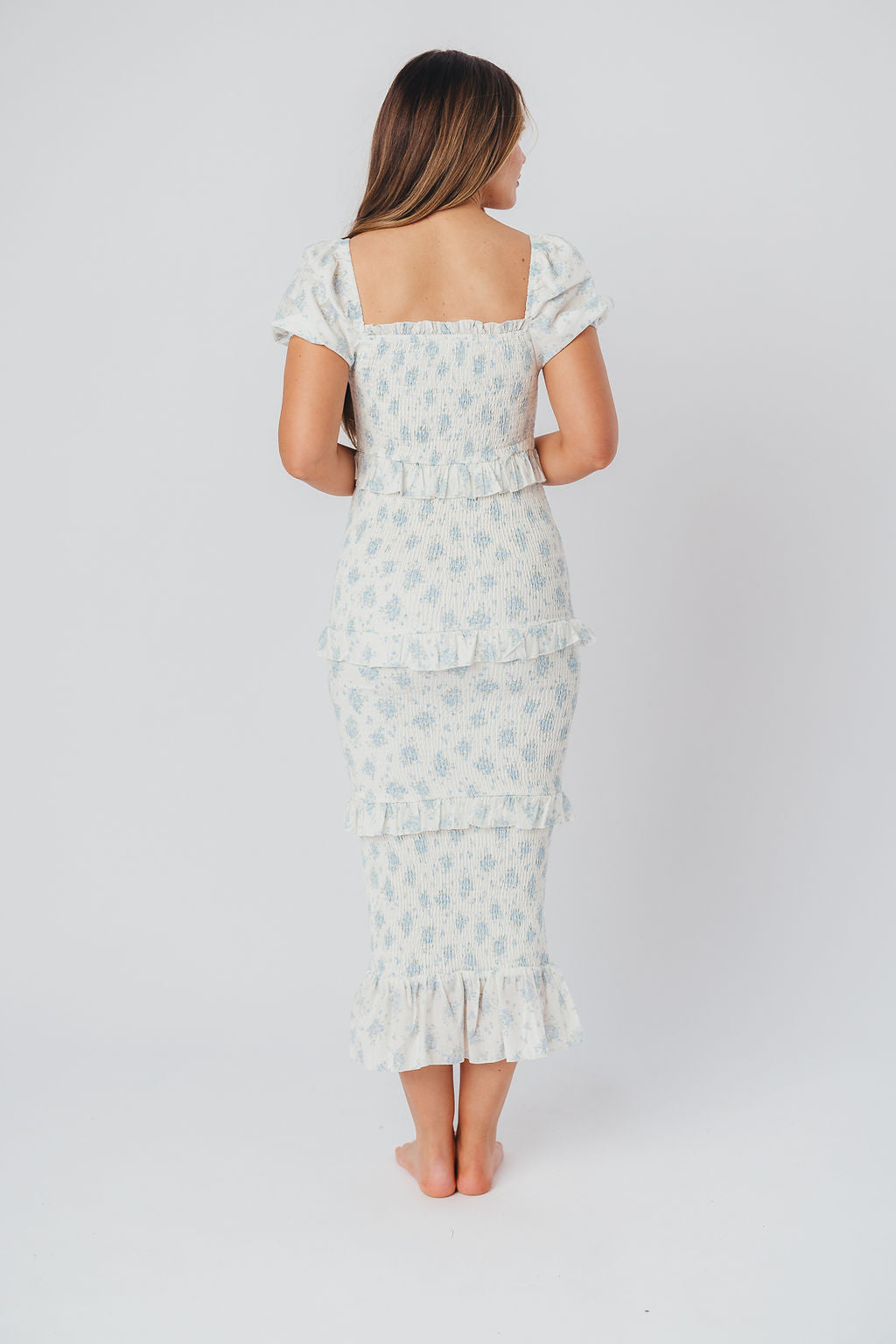 Ada Smocked Dress in Blue Floral- Bump Friendly & Inclusive Sizing (S-3XL)