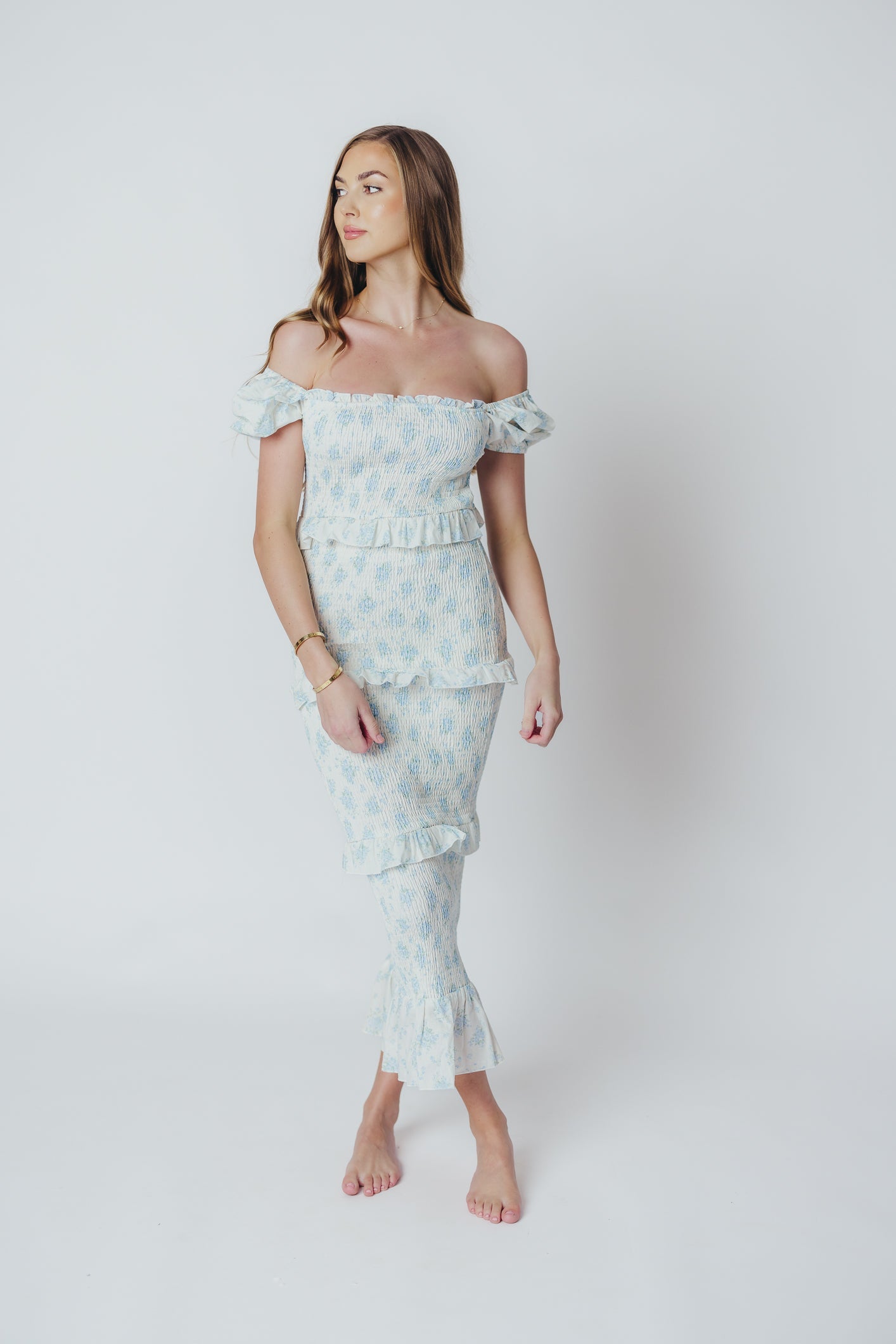 Ada Smocked Dress in Blue Floral- Bump Friendly & Inclusive Sizing (S-3XL)