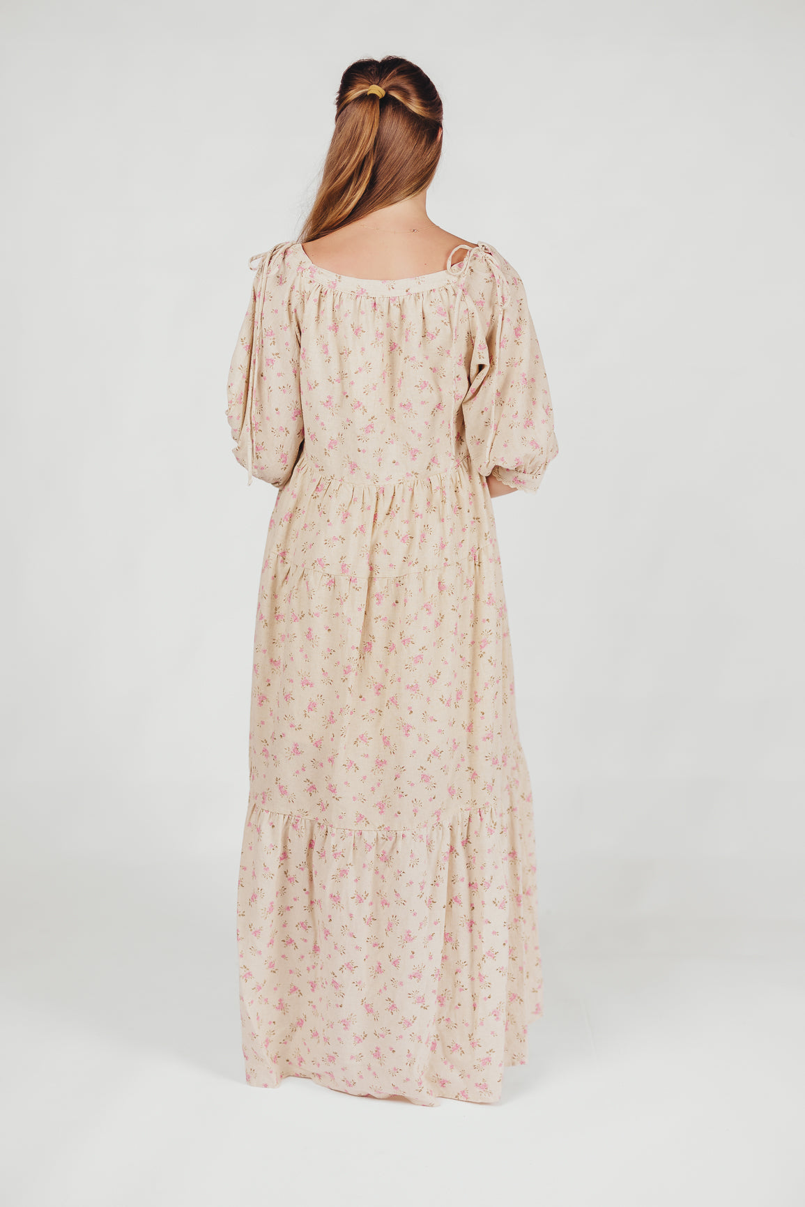Cara 100% Cotton Maxi Dress in Pink/Brown Floral