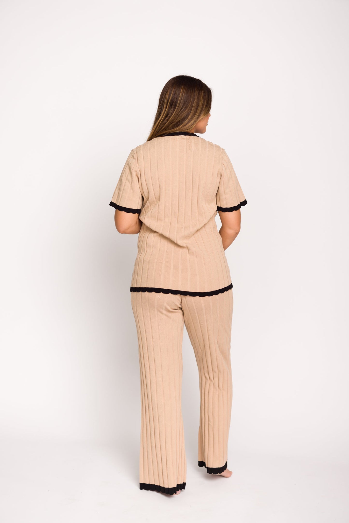 Adele Ribbed Knit Top and Pants Set in Light Taupe