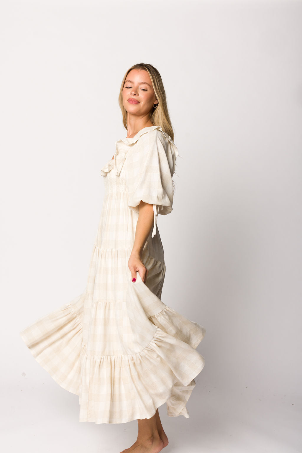 Clea Dress in Natural Plaid - Bump Friendly