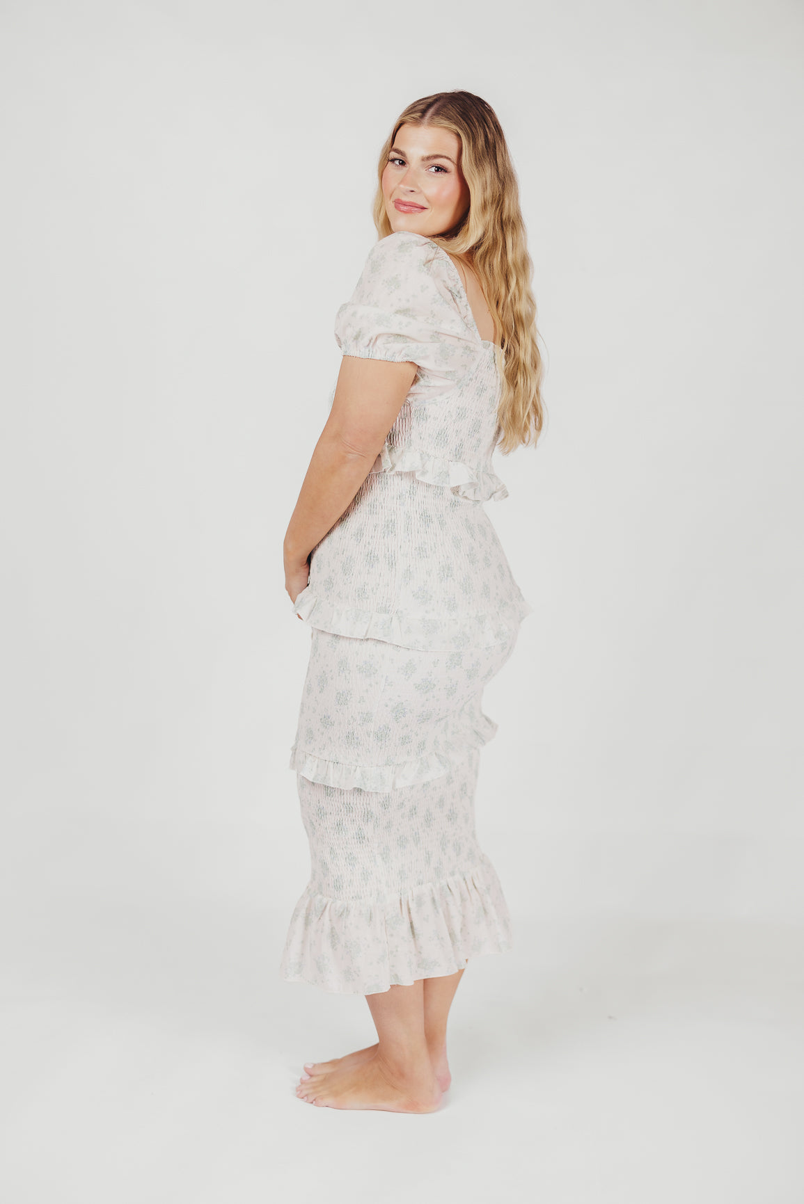 Ada Smocked Dress in Blue Floral- Bump Friendly & Inclusive Sizing (S-3XL)