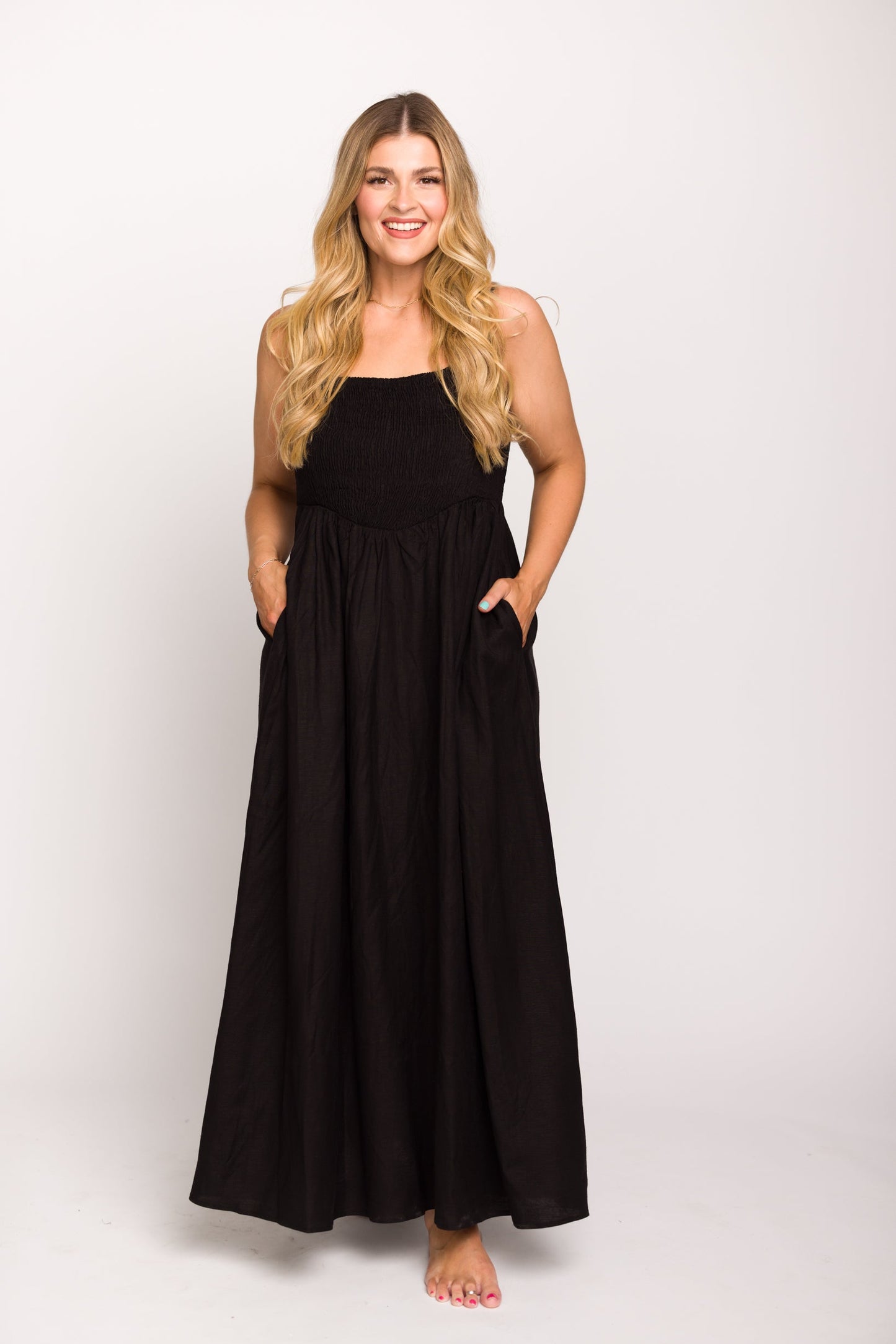 Josefina Smocked Maxi Dress in Black - Bump Friendly