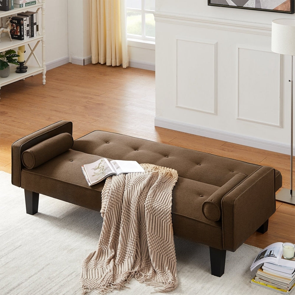 Linen Fabric Modern Convertible Sofa Bed with Removable Armrests