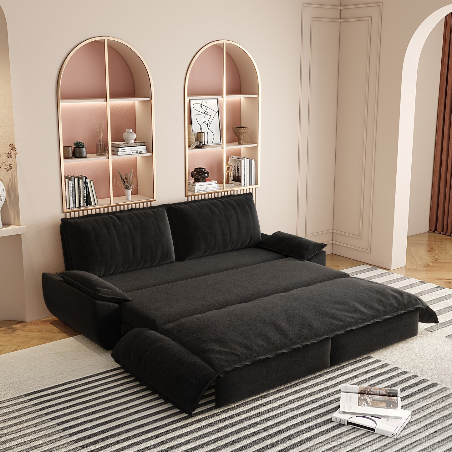 73.2 Queen Pull Out Sofa Bed,3-in-1 Convertible Sleeper Sofa,Multi-Functional Velvet Loveseat Bed