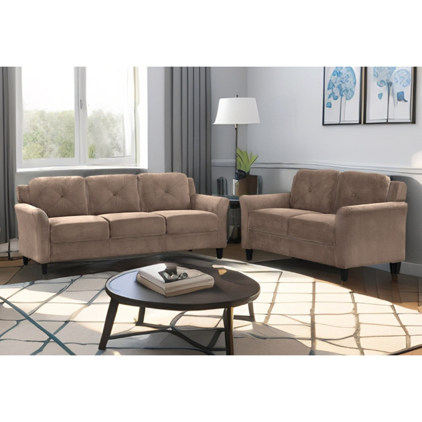 74.9 Polyester 3-seater Sofa With Solid Wood Frame and High Elastic Sponges Cushion for Living Room