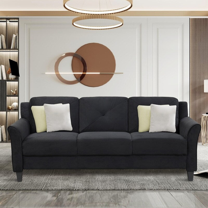 74.9 Polyester 3-seater Sofa With Solid Wood Frame and High Elastic Sponges Cushion for Living Room