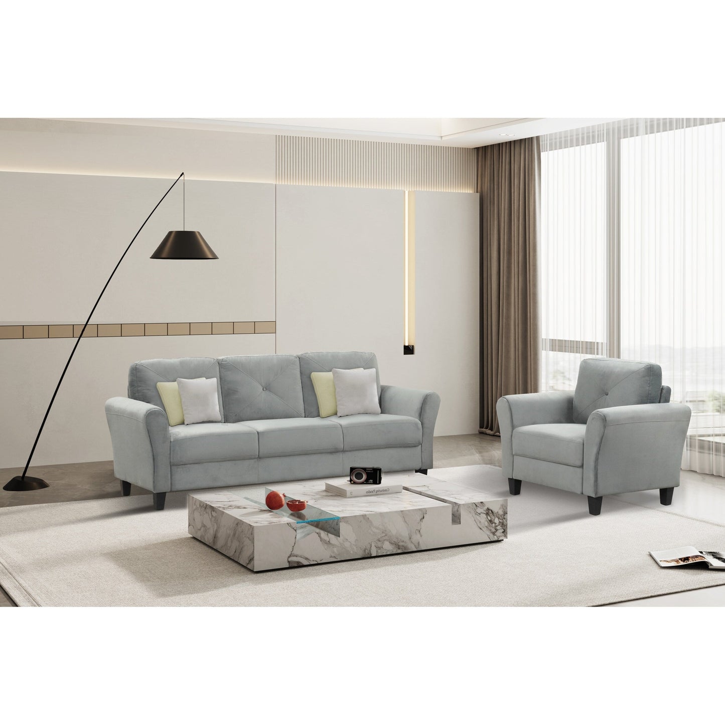 74.9 Polyester 3-seater Sofa With Solid Wood Frame and High Elastic Sponges Cushion for Living Room