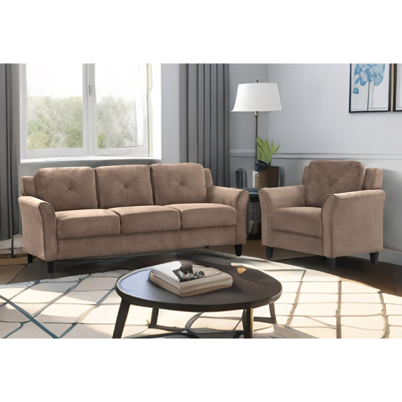 74.9 Polyester 3-seater Sofa With Solid Wood Frame and High Elastic Sponges Cushion for Living Room