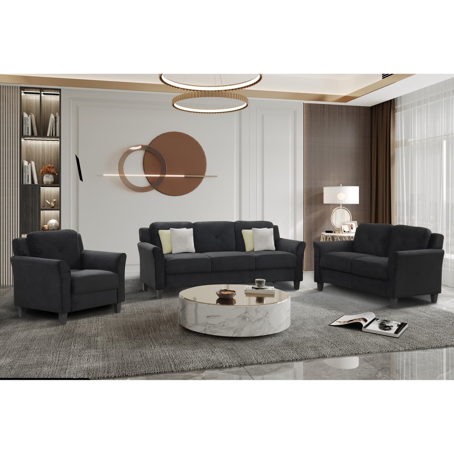 74.9 Polyester 3-seater Sofa With Solid Wood Frame and High Elastic Sponges Cushion for Living Room